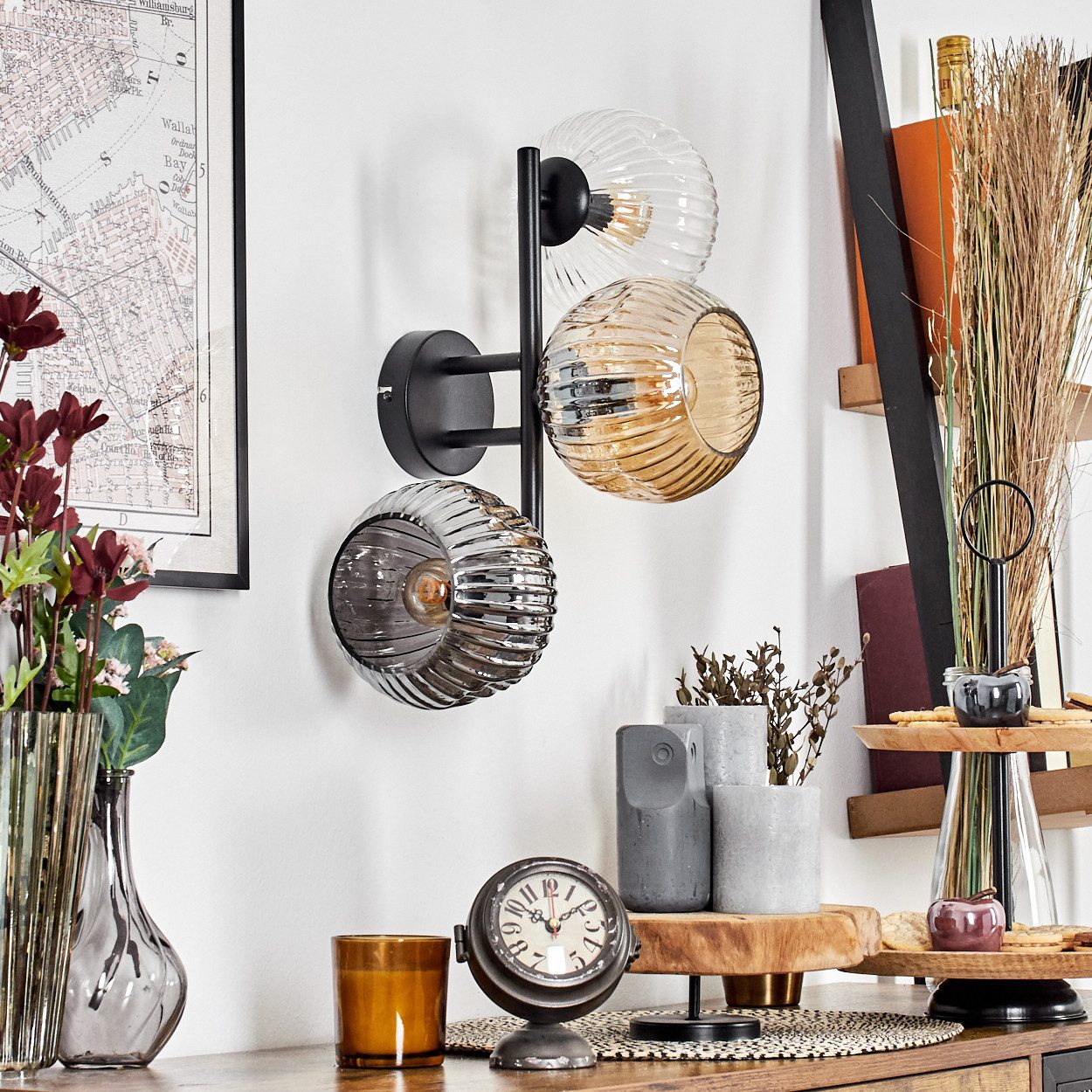 hofstein Wandleuchte Wandlampe aus Metall/Riffelglas in günstig online kaufen
