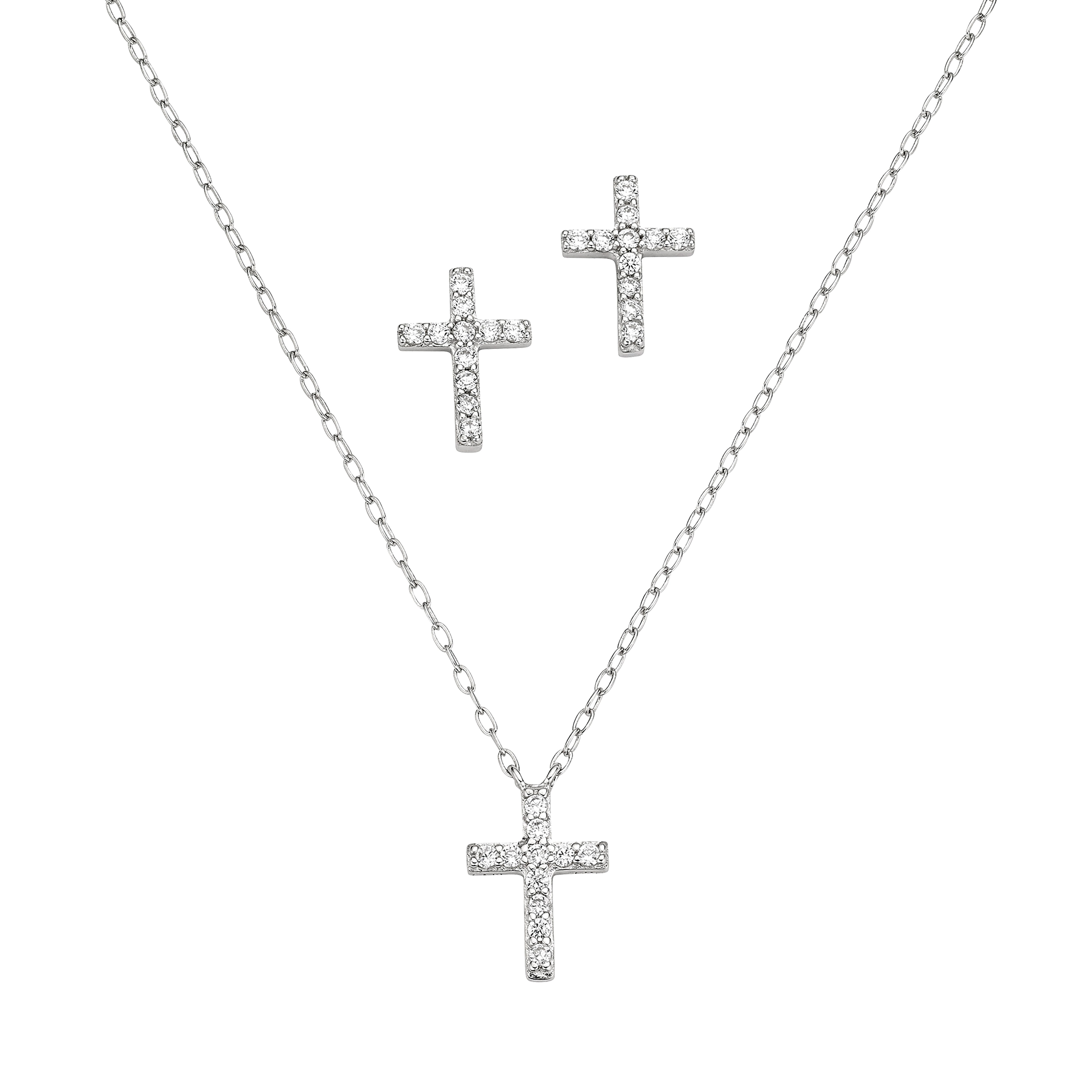 Ohrring und Ketten Set Multipack Schmuck Geschenk Silber 925 Halskette Ohrstecker Kreuz