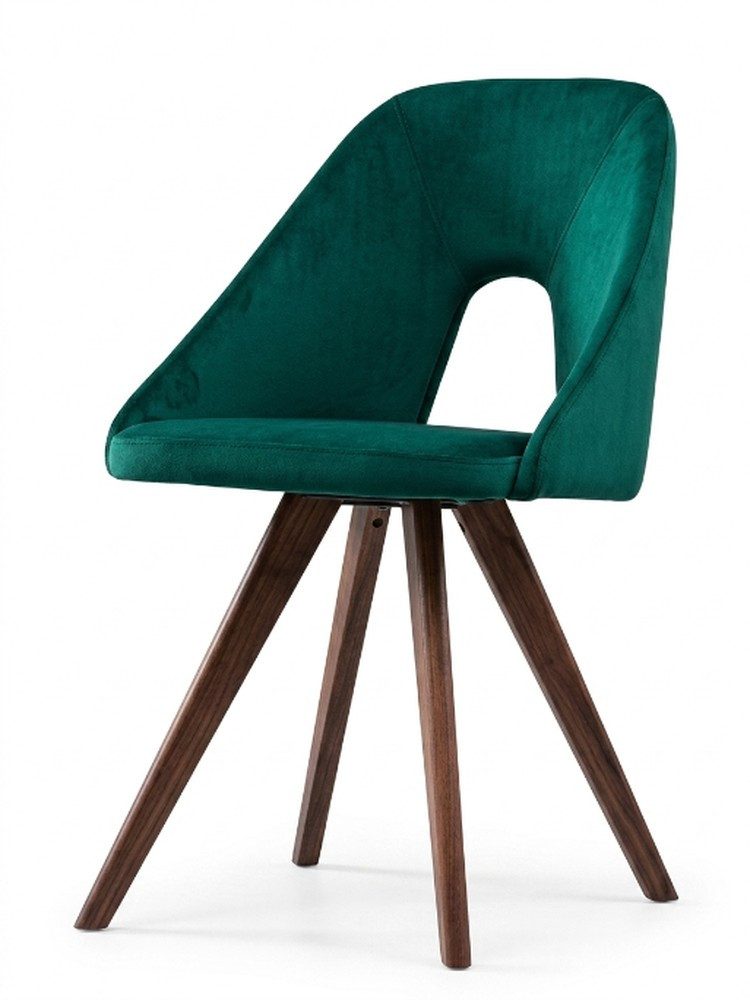 JVmoebel Esszimmerstuhl Design Esszimmerstuhl Edle Samt-Optik Loch Rücken Holz Stilvoll (1-tlg., 1 St)