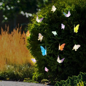 etc-shop Gartenleuchte, LED-Leuchtmittel fest verbaut, Kaltweiß, LED Solar Lichter Kette Beleuchtung Außen Leuchte Schmetterlinge bunt