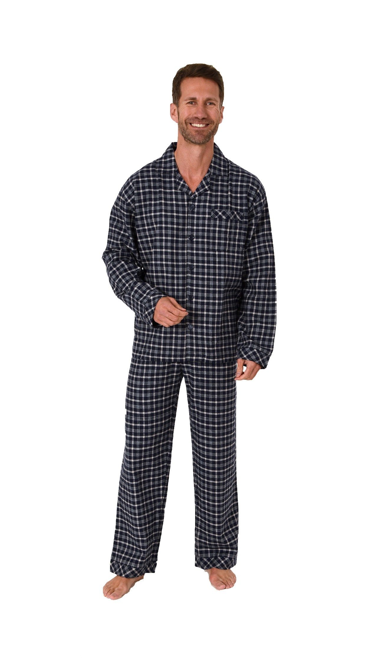 Trend by Normann Pyjama Herren Flanell Schlafanzug zum durchknöpfen - auch  in Übergrößen