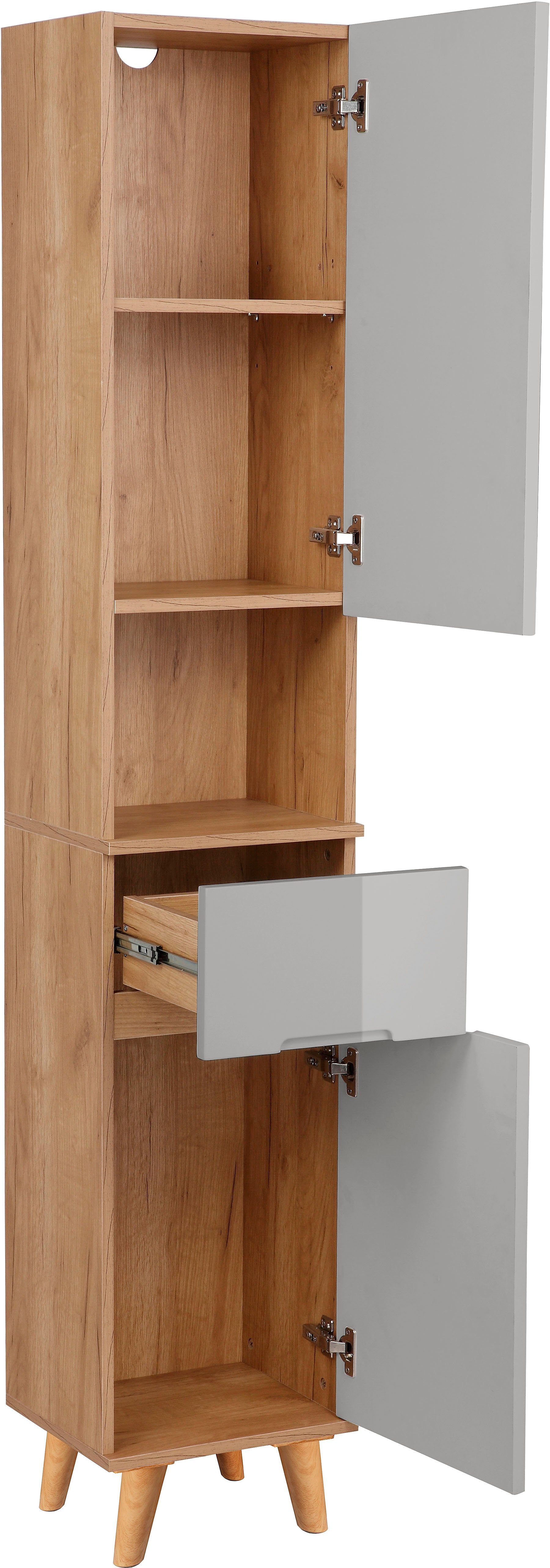 welltime Hochschrank Lund Badschrank skandinavisches Design mit viel Stauraum Badmöbel, 2 Türen und 1 Schublade, Breite 35cm – Bild 5 von 5