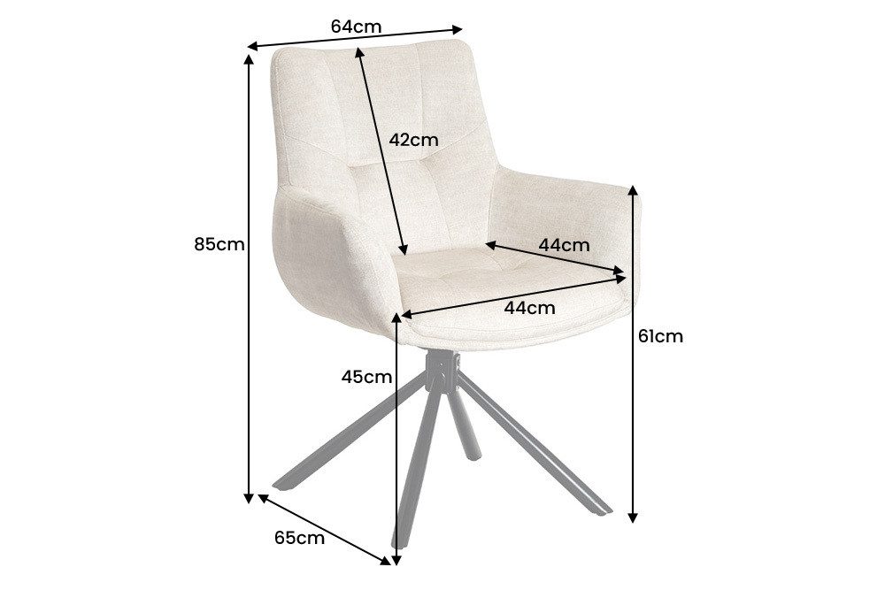 riess-ambiente Drehstuhl SIGNATURE beige/schwarz - Samt, Metall, mit Armlehne, Taschenfederkern (Einzelartikel, 1 St), 360° drehbar & mit Taschenfederkern - ideal für Esszimmer & Büro