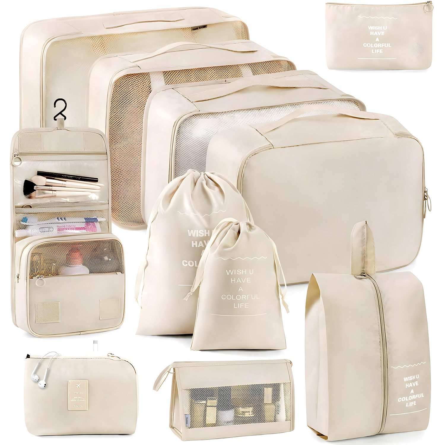 OSTWOLKE Kofferorganizer 11-teilig Koffer Organizer Set Packing Cubes für Urlaub Reisen, Wasserdicht, mit Kosmetiktasche, Schuhbeutel, Kulturbeutel