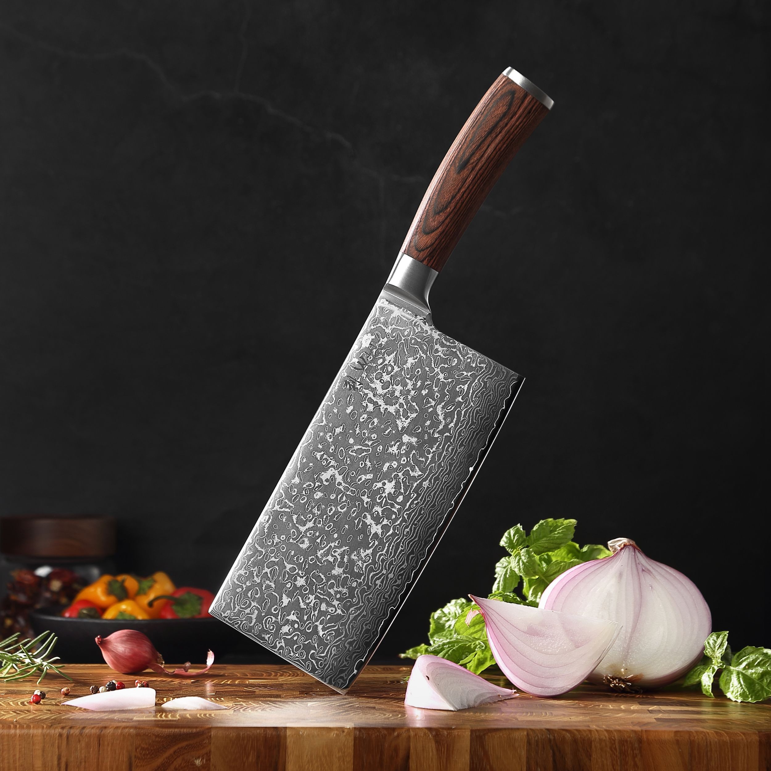 Wakoli Hackmesser EDIB Sakura Damast Hackmesser Küchenmesser 19 cm Klinge