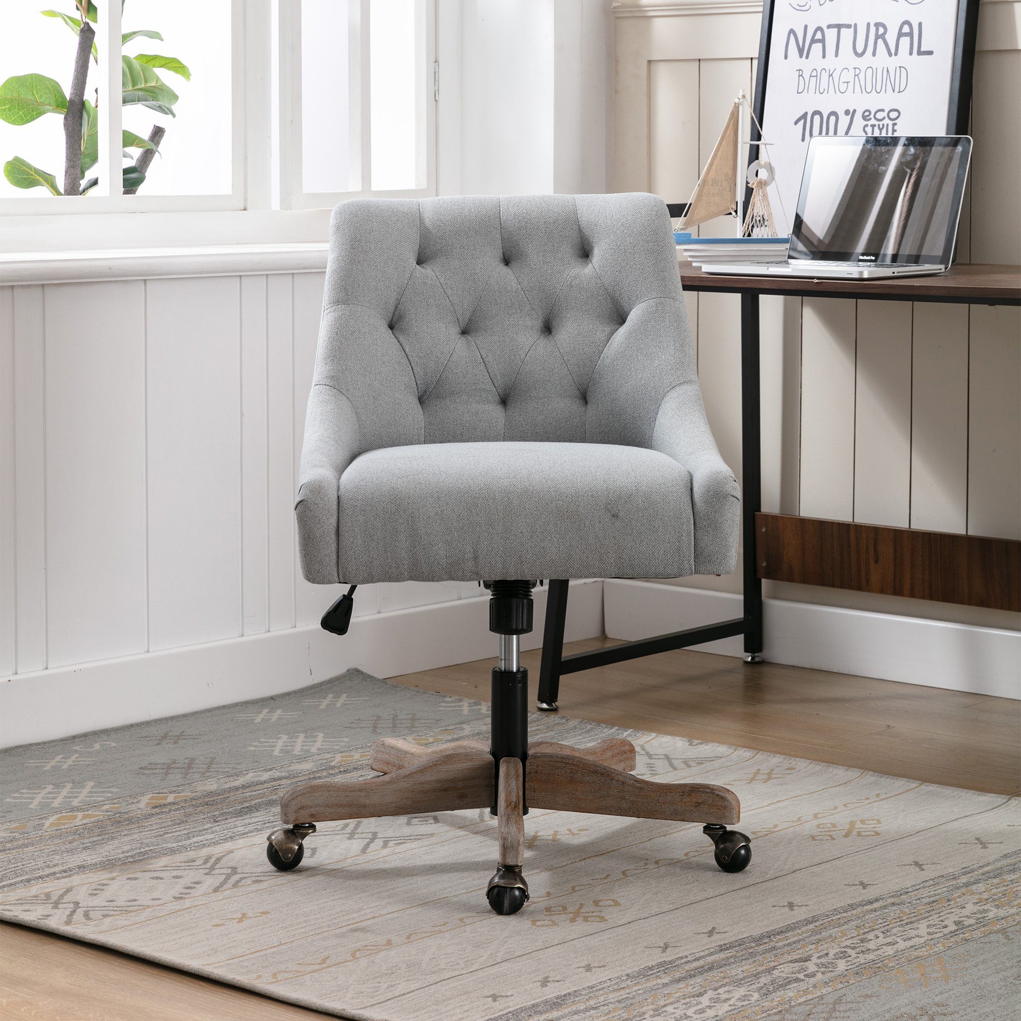 OKWISH Drehstuhl Bürostuhl Schreibtischstuhl Chefsessel (mit Schalensitz für Wohnzimmer), Moderne Freizeit-Bürostuhl grau