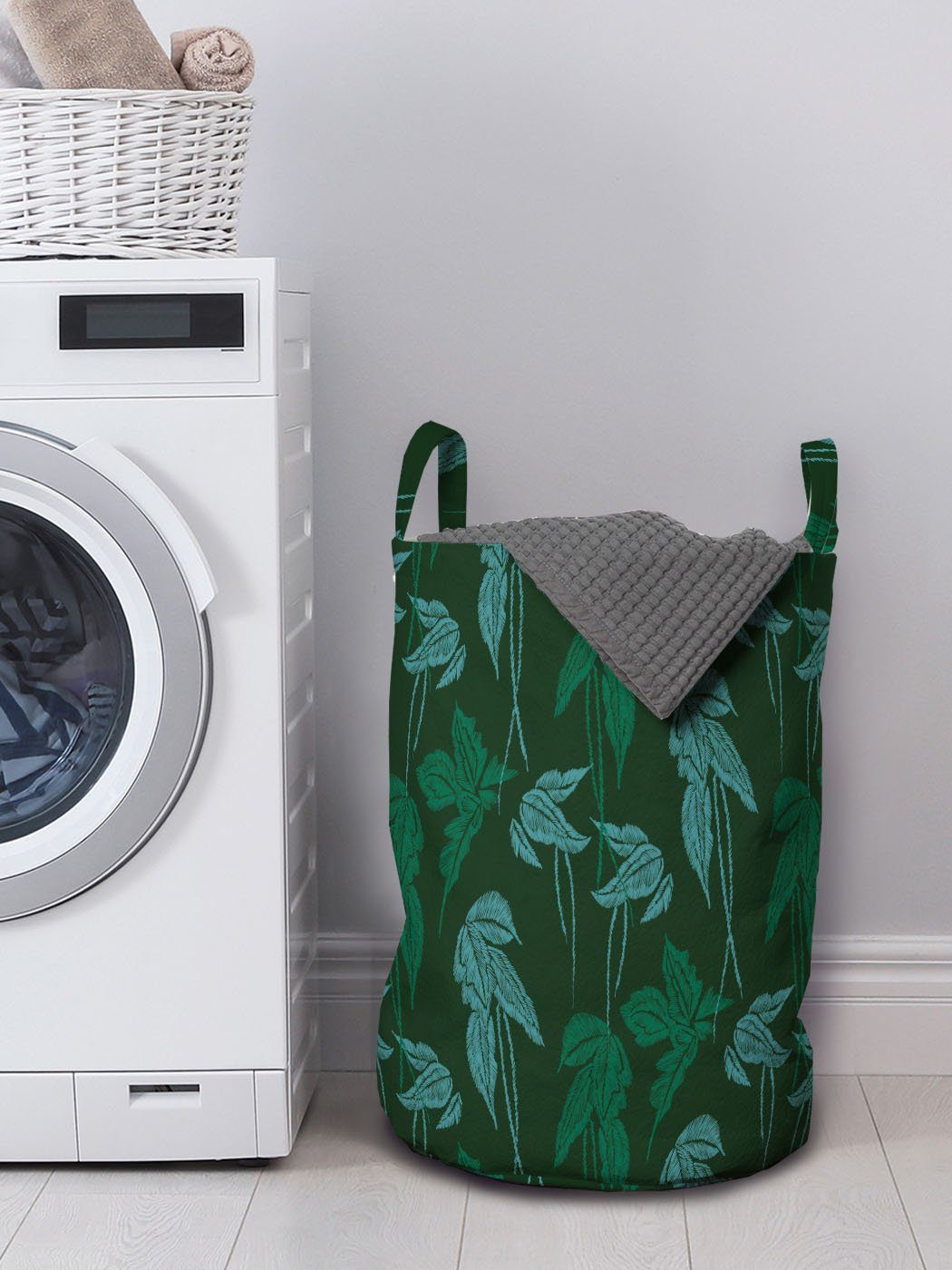 Abakuhaus Wäschesäckchen Wäschekorb mit Griffen Wachstum Tropisch Leaves Kordelzugverschluss Motiv für Jungle Waschsalons