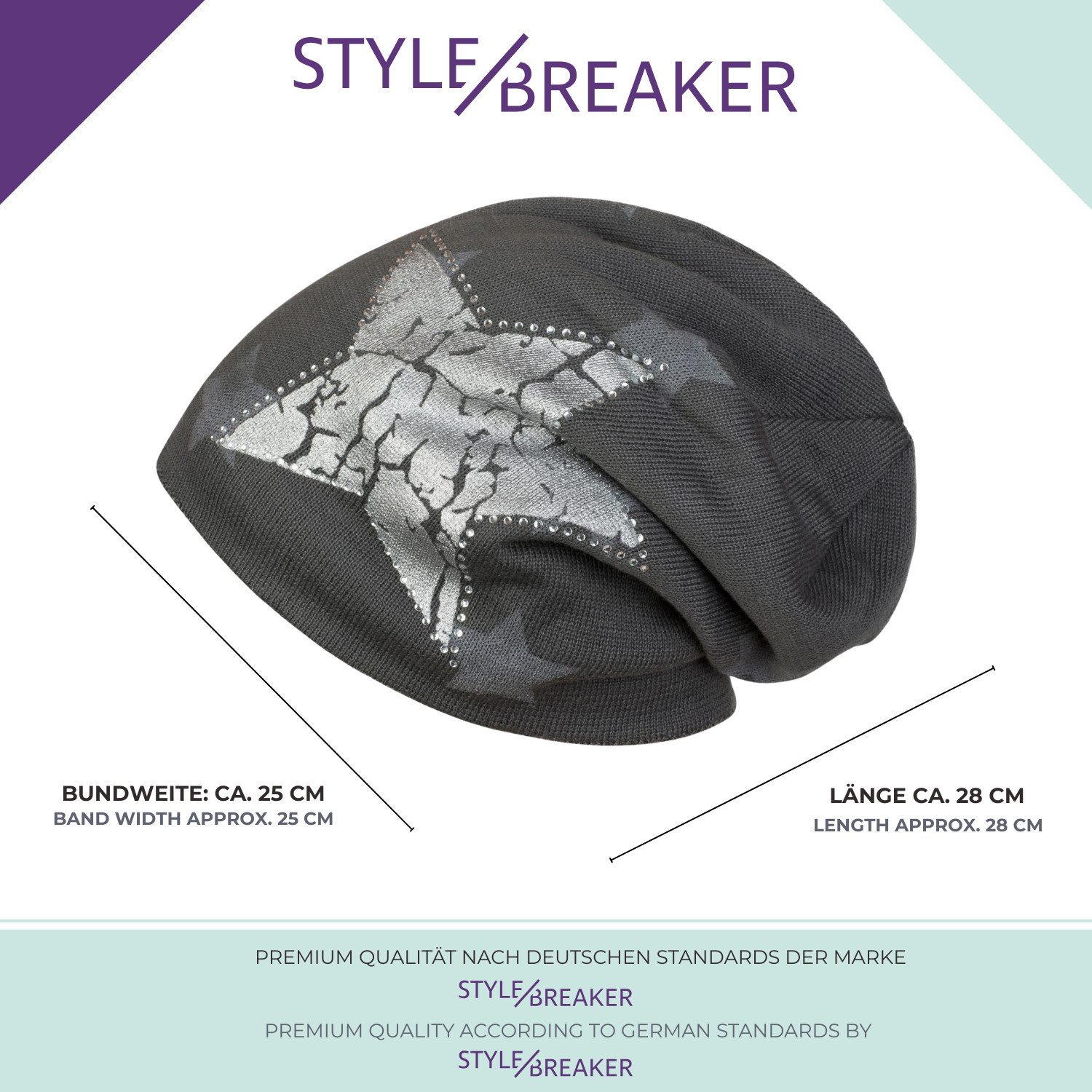 styleBREAKER Strickmütze Feinstrick Beanie mit Sternen und Strass (1-St)