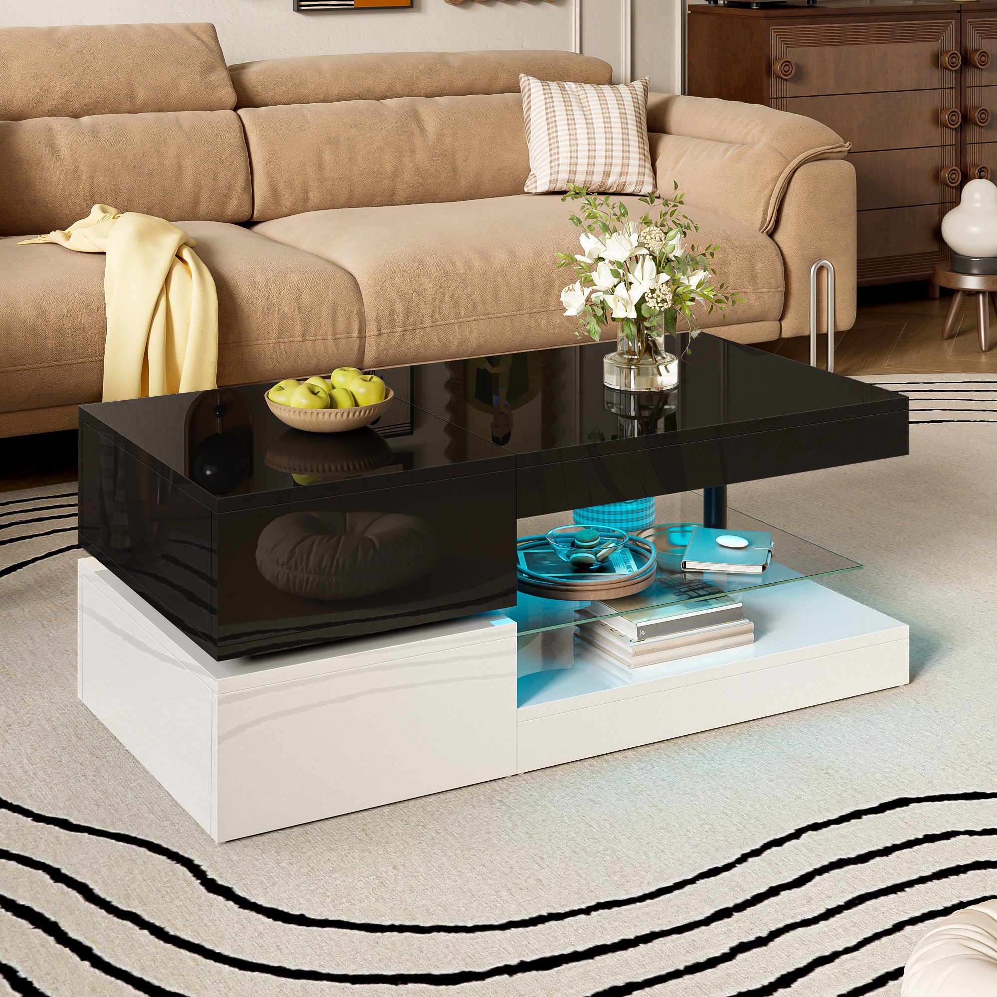 OKWISH Couchtisch Schwarz-Weiß-Design (Satztisch, Beistelltisch, 1-St., günstig online kaufen