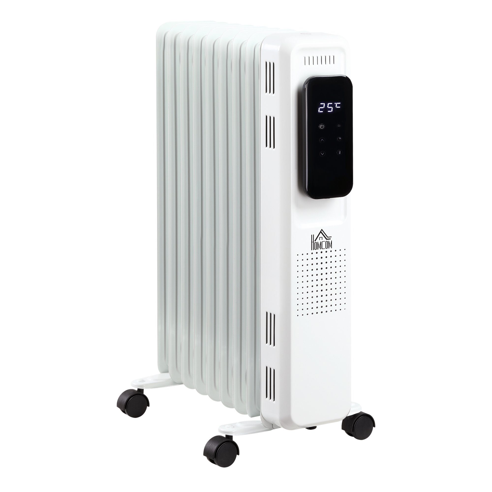 HOMCOM Ölradiator Ölheizung, 3 Heizstufen, Touch-Desplay, 42,5 x 24 x 63cm, 2000 W, Tragbar Heizung 3 Heizstufen, 9 Heizplatten, Weiß