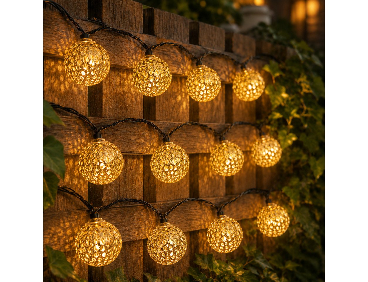 ibettertec LED Solarleuchte Outdoor Lichterkette LED Kugel-Lichterkette für Garten 5 M 20 Lampen, gartendek, solar lichterkette für außen, Warmweiß, Garten Led Lampe Kugel Solar Lampen Für Außen Lichterkette Outdoor