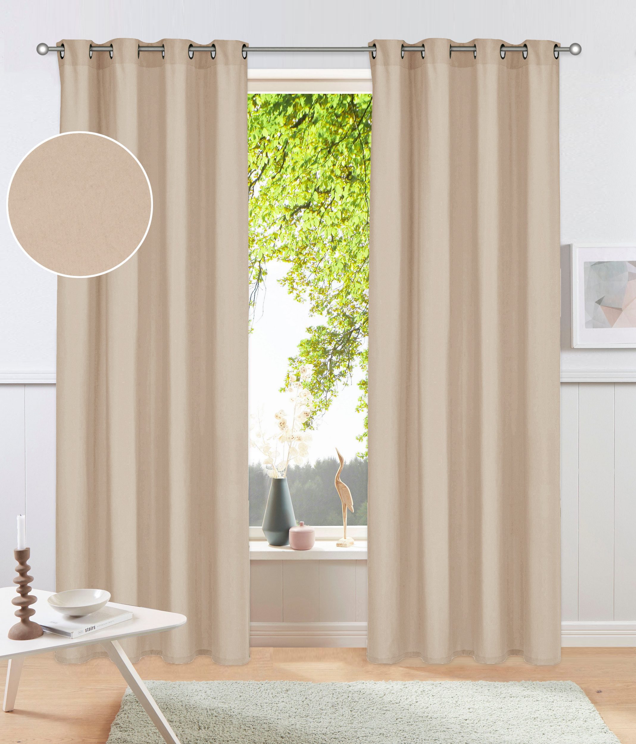 OTTO home Vorhang Raja (2 St), Ösen, blickdicht, Polyester, Blickdichtes Material, Einfache Montage, Pflegeleicht, Ösen Aufhängung
