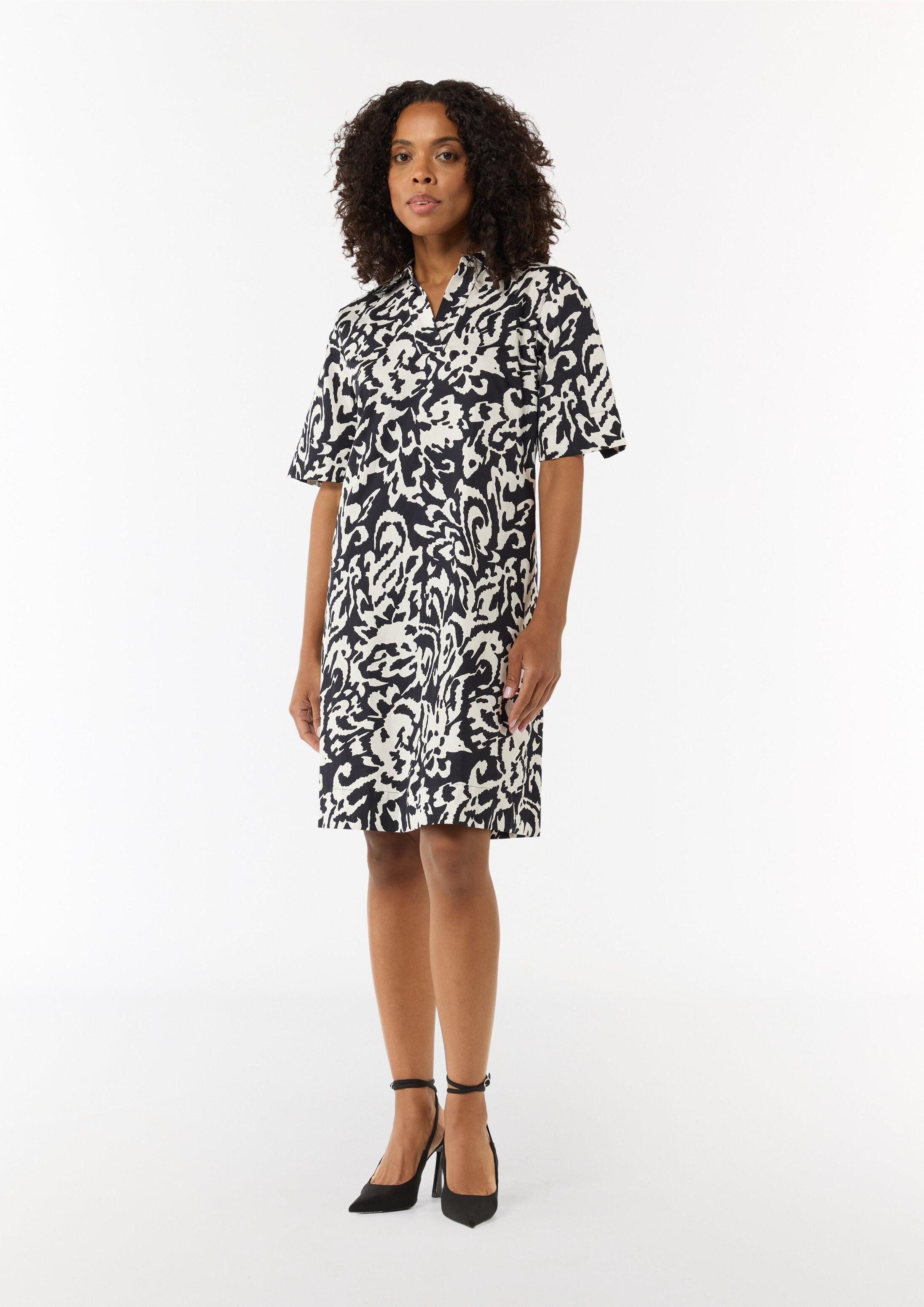 comma Minikleid Kleid Baumwoll-Kleid mit Hemdkragen und All-over-Print