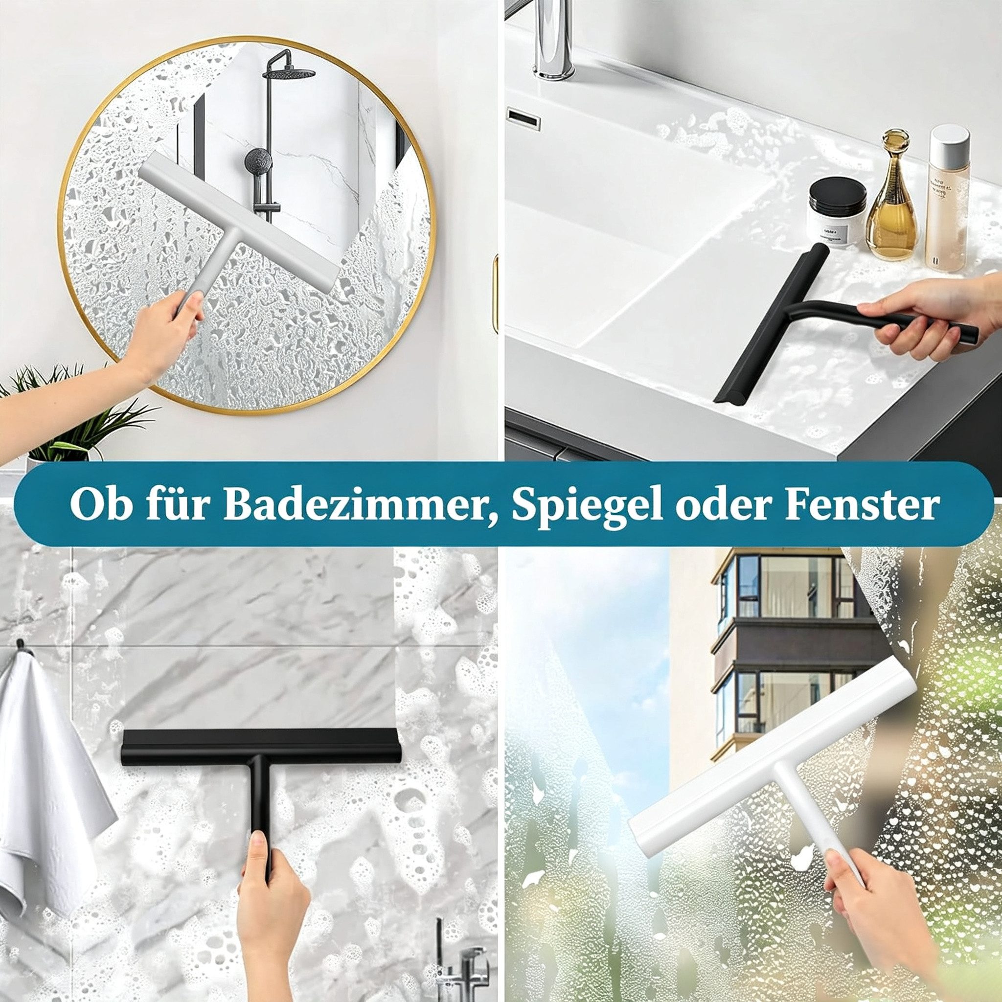 Vornix Duschabzieher Silikon Abzieher Duschabzieher 28cm mit Wandhaken, (Duschabzieher,Duschwischer,Fensterwischer, breiter Reinigungskopf,streifenfreie Reinigu – Bild 4 von 5