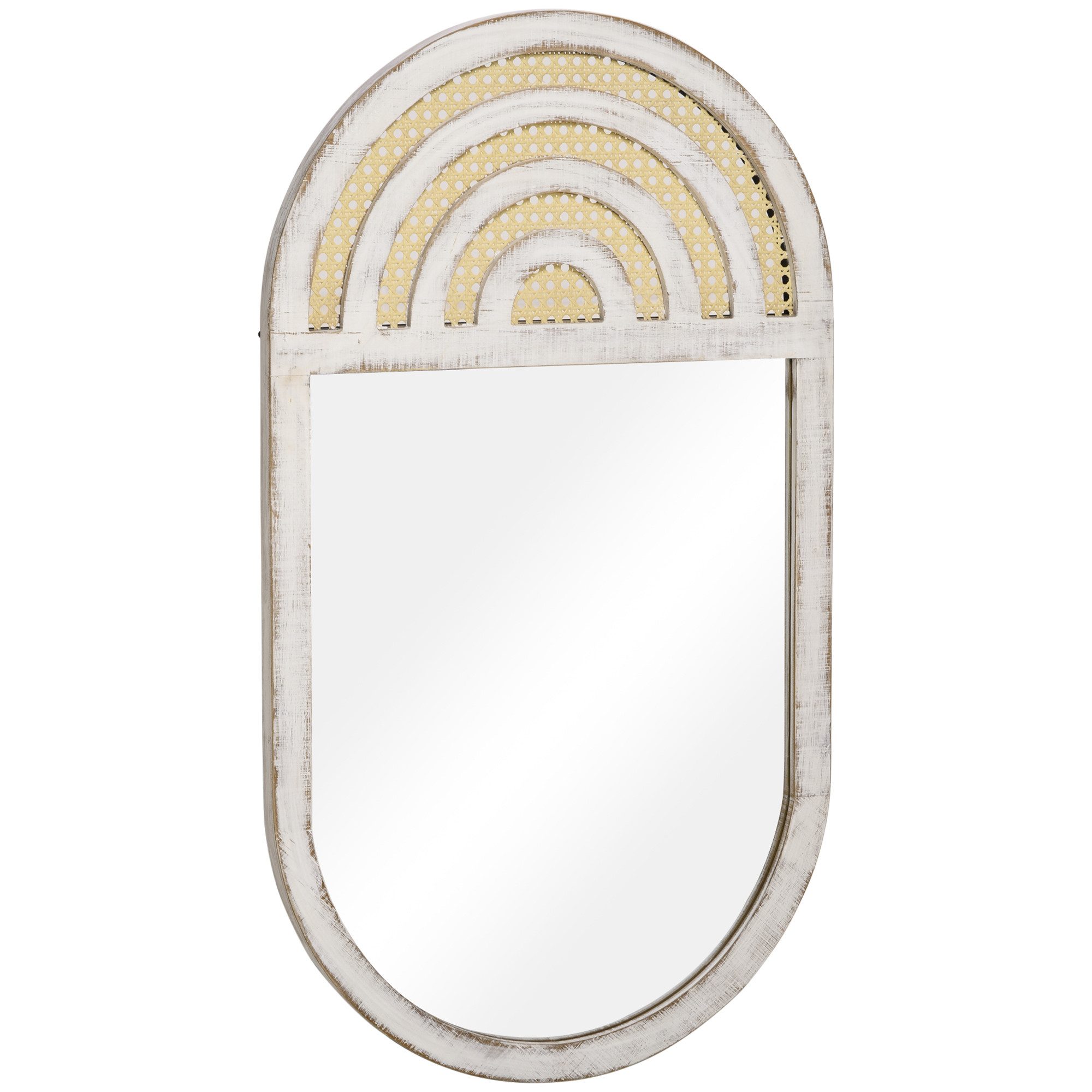 HOMCOM Wandspiegel Flurspiegel mit Rattanoptik (Spiegel, 1-St., Wohnzimmerspiegel), Weiß 90 x 50 x 3 cm