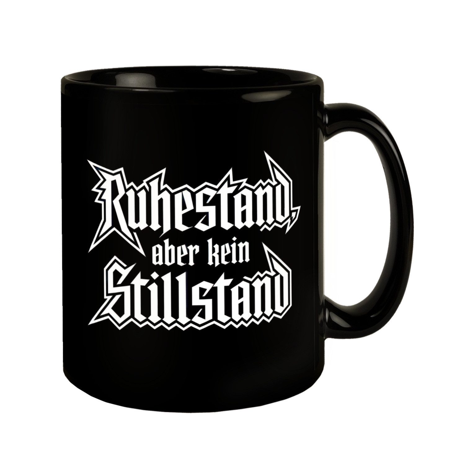 Tasse Ruhestand, aber kein Stillstand Tasse im Rockband Stil