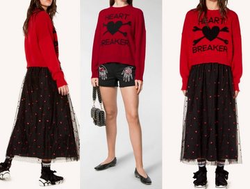 RED VALENTINO Strickpullover VALENTINO RED Heart Breaker Cropped Distressed Wool Cashmere Jumper P