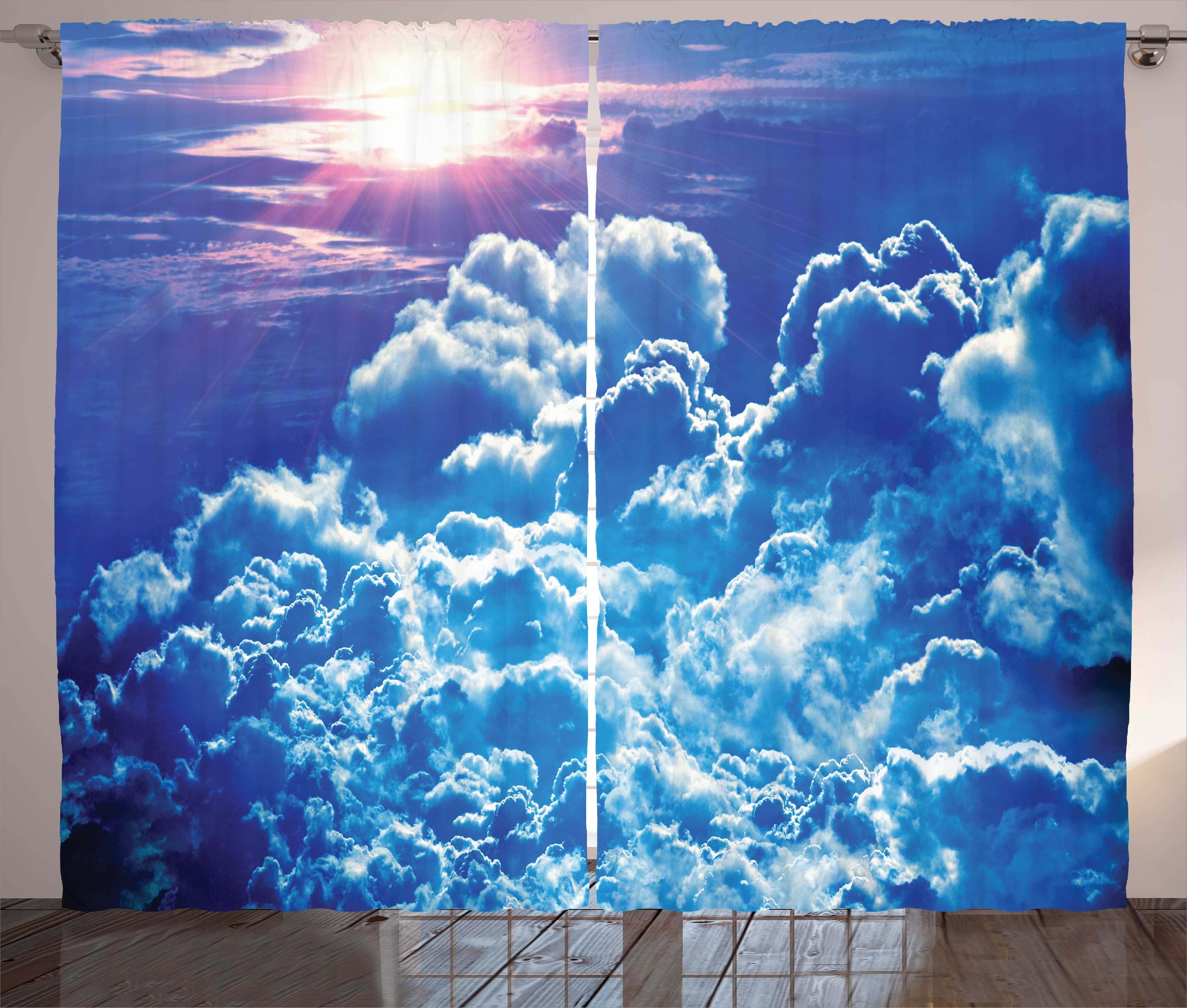 Sonnenaufgang-Foto Blauer bewölkt Kräuselband Himmel Abakuhaus, Schlaufen Blau Schlafzimmer und Vorhang mit Gardine Haken,