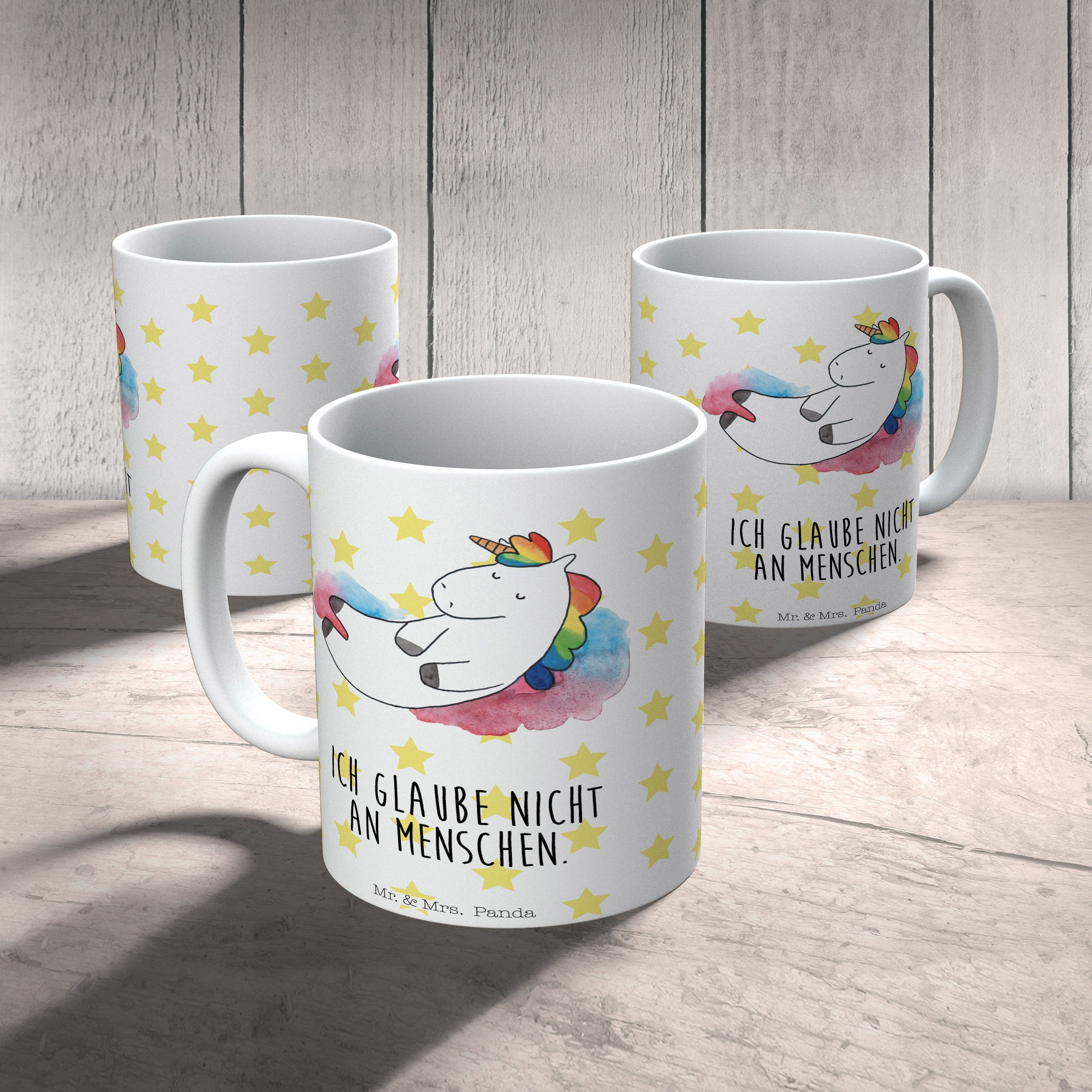 Mr. & Mrs. Panda Tasse Einhorn Wolke 7 - Weiß - Geschenk, Tasse Sprüche, Büro Tasse, Lächel, Keramik