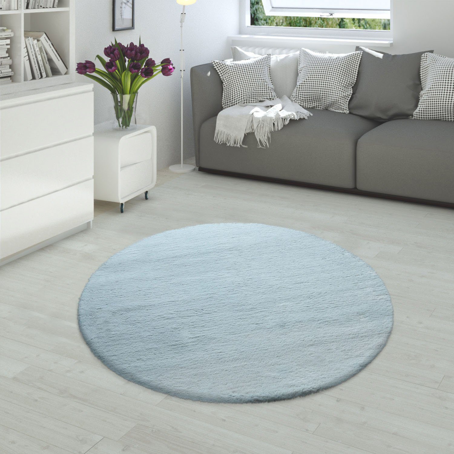 Paco Home Fellteppich Rabbit 780, Kaninchenfell-Haptik, rund, Höhe: 26 mm, Kunstfell, Uni-Farben, auch in rund, oval oder als Läufer