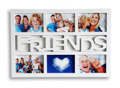 Levandeo® Bilderrahmen Collage, Bilderrahmen weiß Schriftzug FRIENDS 6 Fotos Fotogalerie