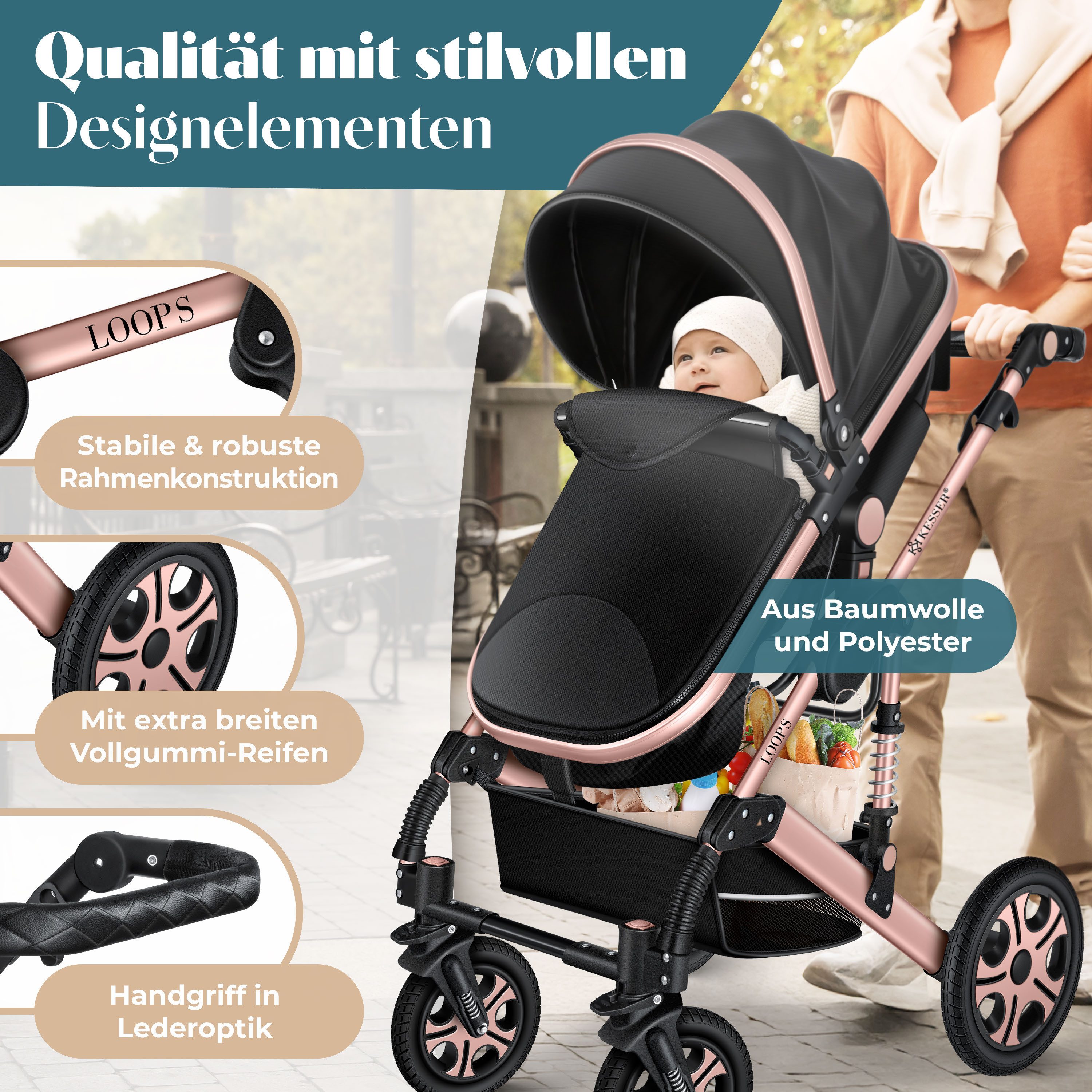 KESSER Kombi-Kinderwagen, 4in1 Loops Kinderwagen Komplettset auch als Buggy, Kinder bis 4 Jahre