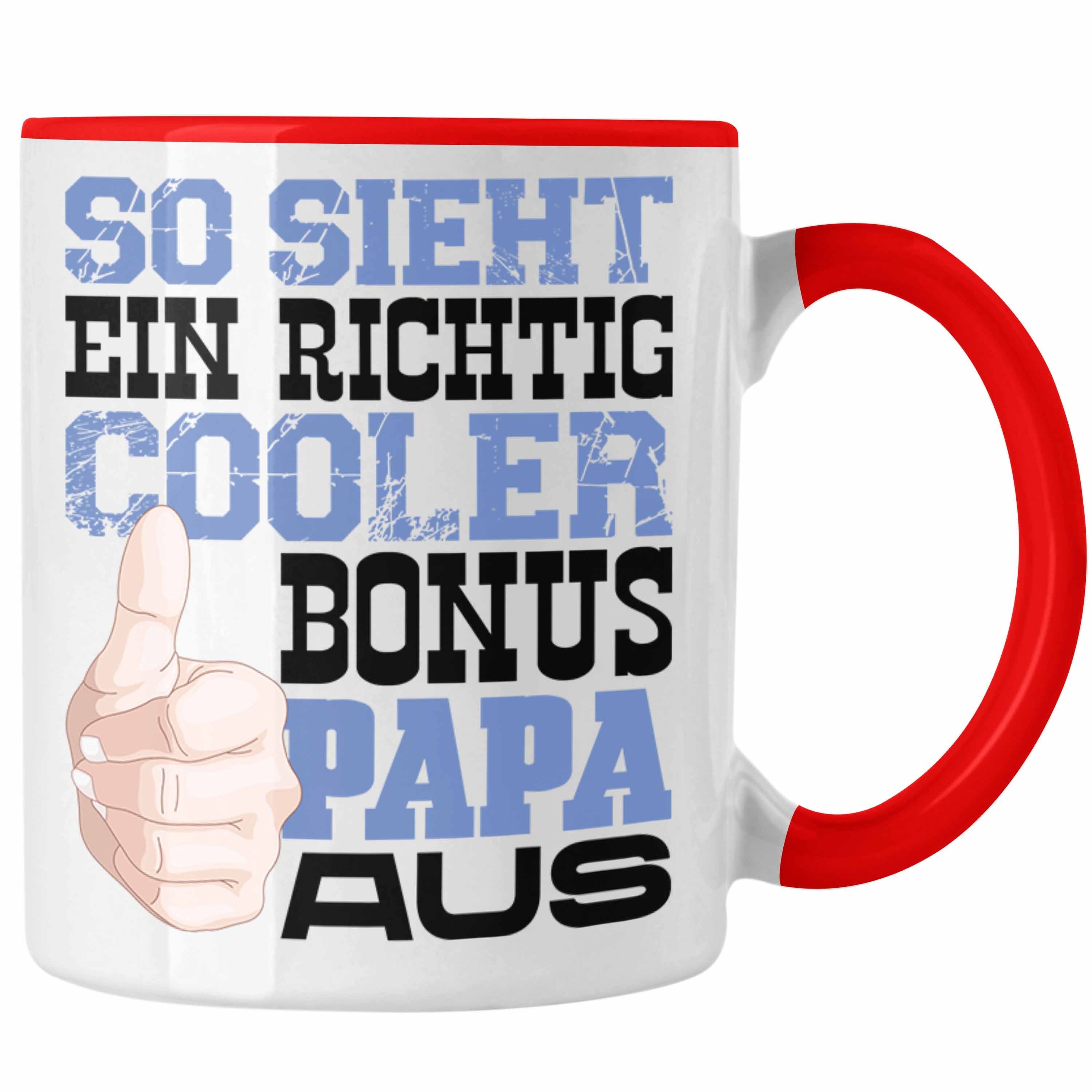 Trendation Tasse Bonus Tasse Geschenk Rot Lustiger Vatertag Stiefvater Spru Papa Stiefvater