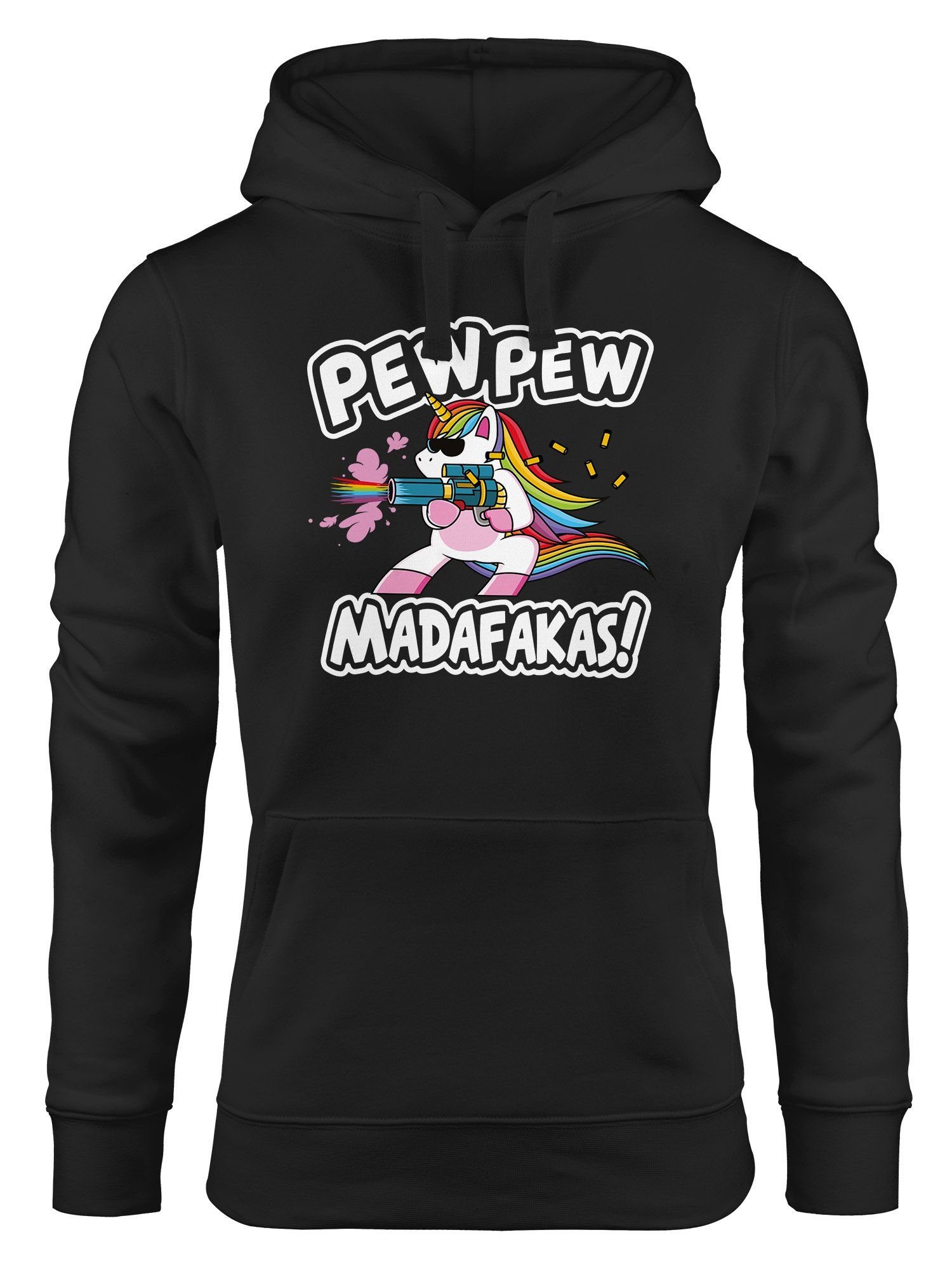 Madafakas MoonWorks schwarz Einhorn Kapuzen-Pullover Pew Damen Hoodie Regenbogen Hoodie Pew böses Moonworks® Unicorn