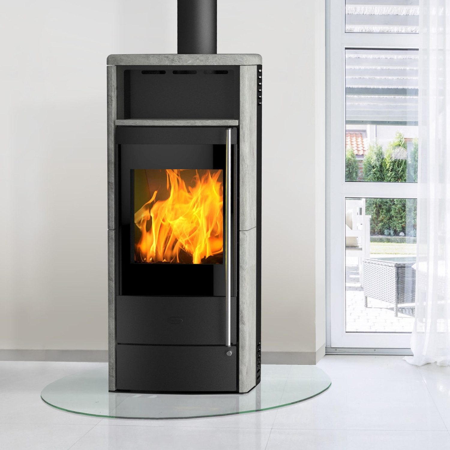 Fireplace Kaminofen Fireplace Teramo Dauerbrandofen RLU Stahl Schwarz Speckstein, 6.4 kW, Kaminofen