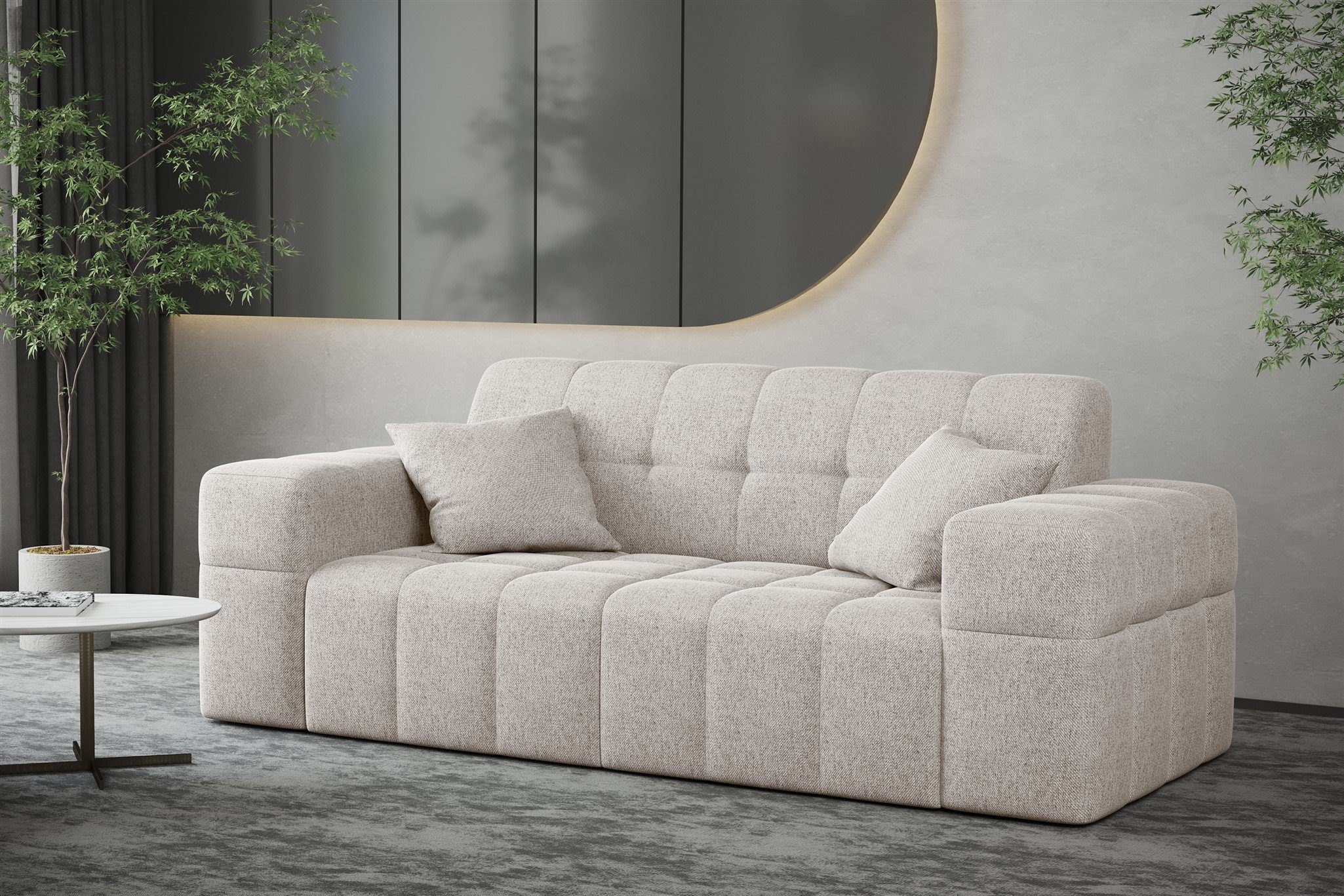 Fun Möbel Sofa Sofa Designer-Sofa NANCY 2-Sitzer in Stoff Neve, Rundumbezug Beige