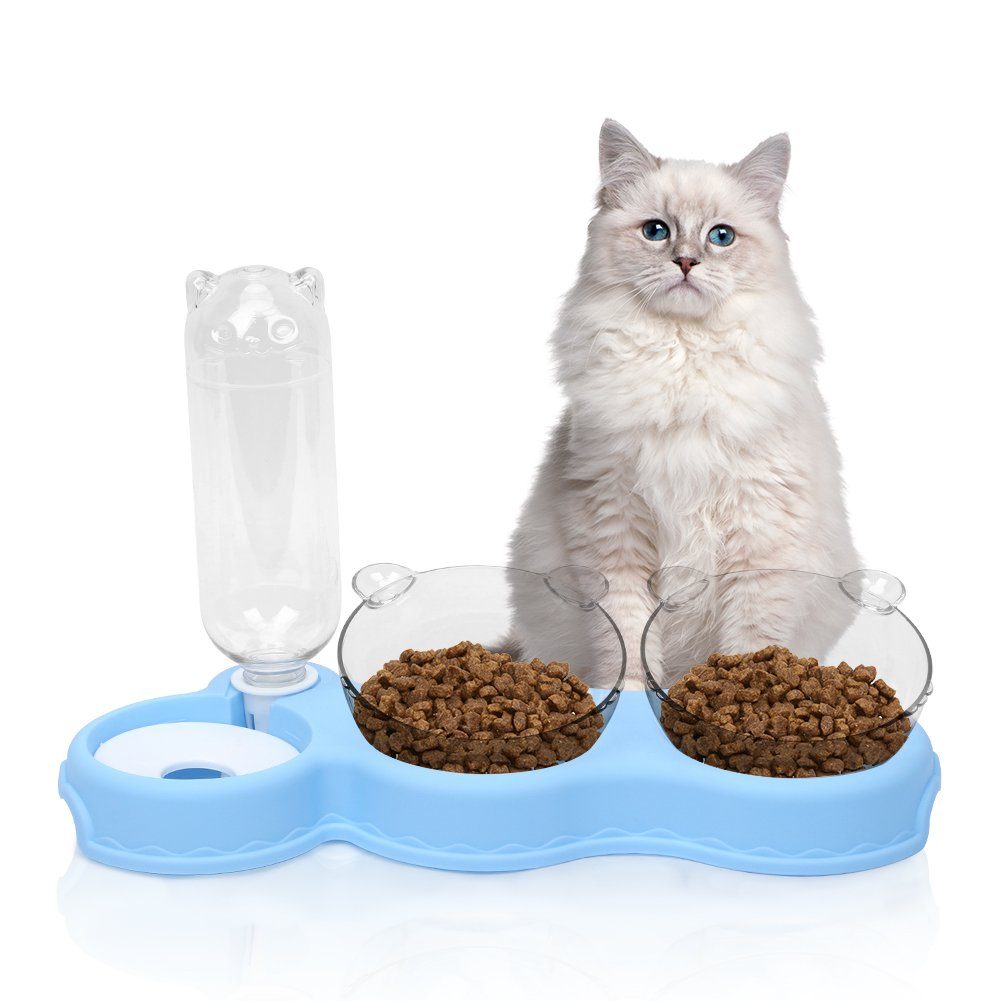 OSTWOLKE Futternapf Katzennapf 15° Kippbare Fressnapf 3 in 1 Katzen Napfset Futterstation, Kunststoff, für Katzen und Kleine Hunde