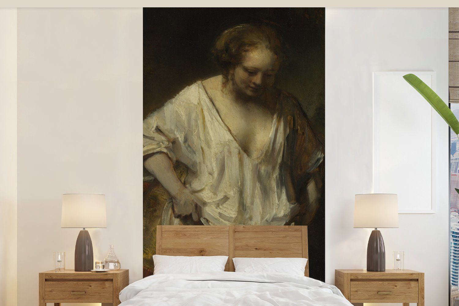 MuchoWow Fototapete Badende Frau - Gemälde von Rembrandt van Rijn, Matt, bedruckt, (2 St), Vliestapete für Wohnzimmer Schlafzimmer Küche, Fototapete