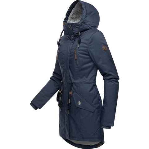 Ragwear Wintermantel Elsie Melange wasserdichter Winterparka mit Kapuze und Teddyfleece