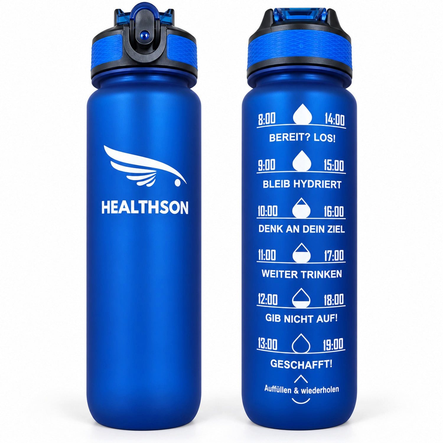 HEALTHSON Trinkflasche Motivations-Trinkflasche 1 Liter mit Zeitmarkierung