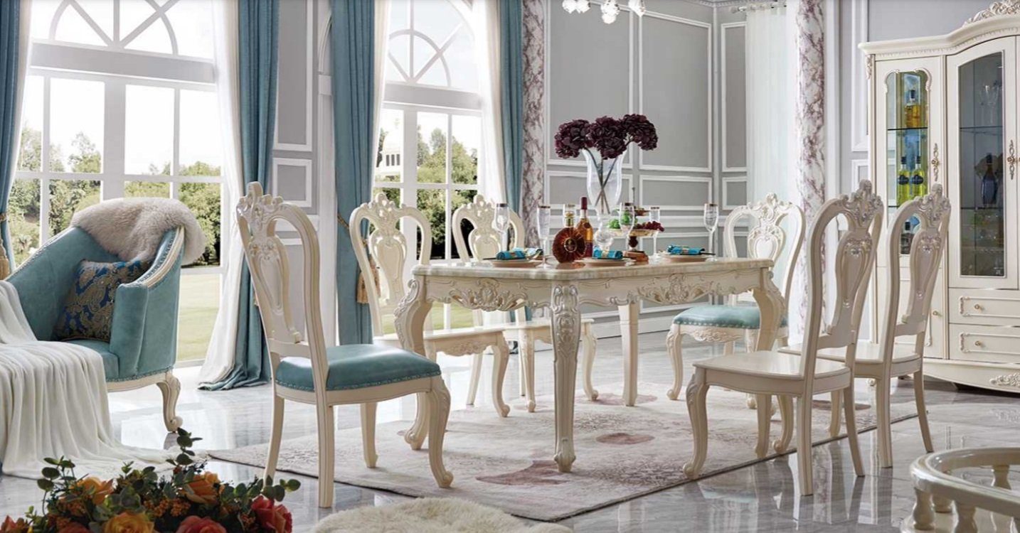 JVmoebel Essgruppe, Klassisches Esszimmer Set Tisch + 6 Stühle Komplette Essgarnitur Möbel Barock