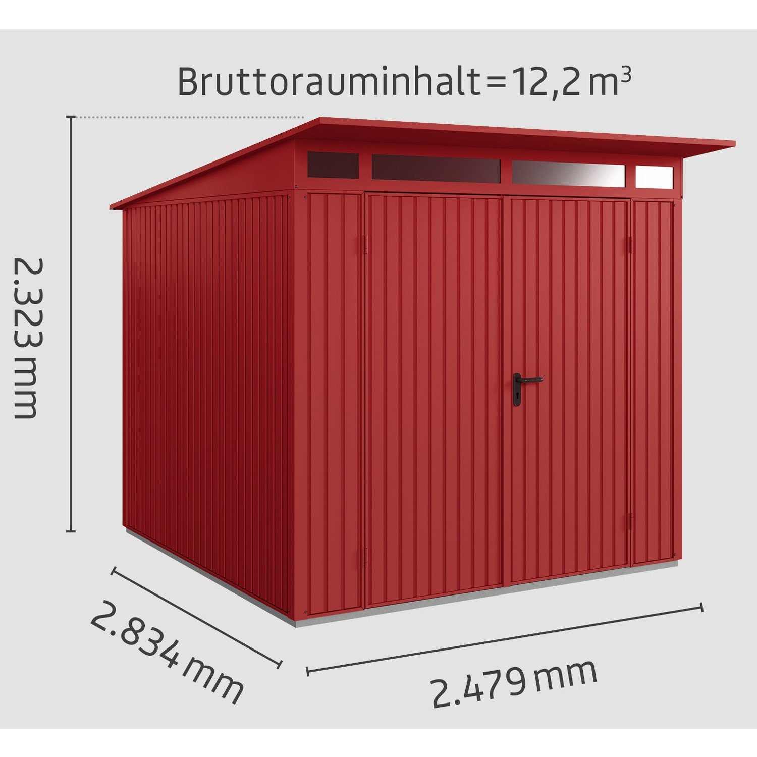 Hörmann Ecostar Gerätehaus Metall-Gerätehaus Trend mit Pultdach Typ 2, 2-flüglige Tür, ohne scharfe Kanten, witterungsbeständig