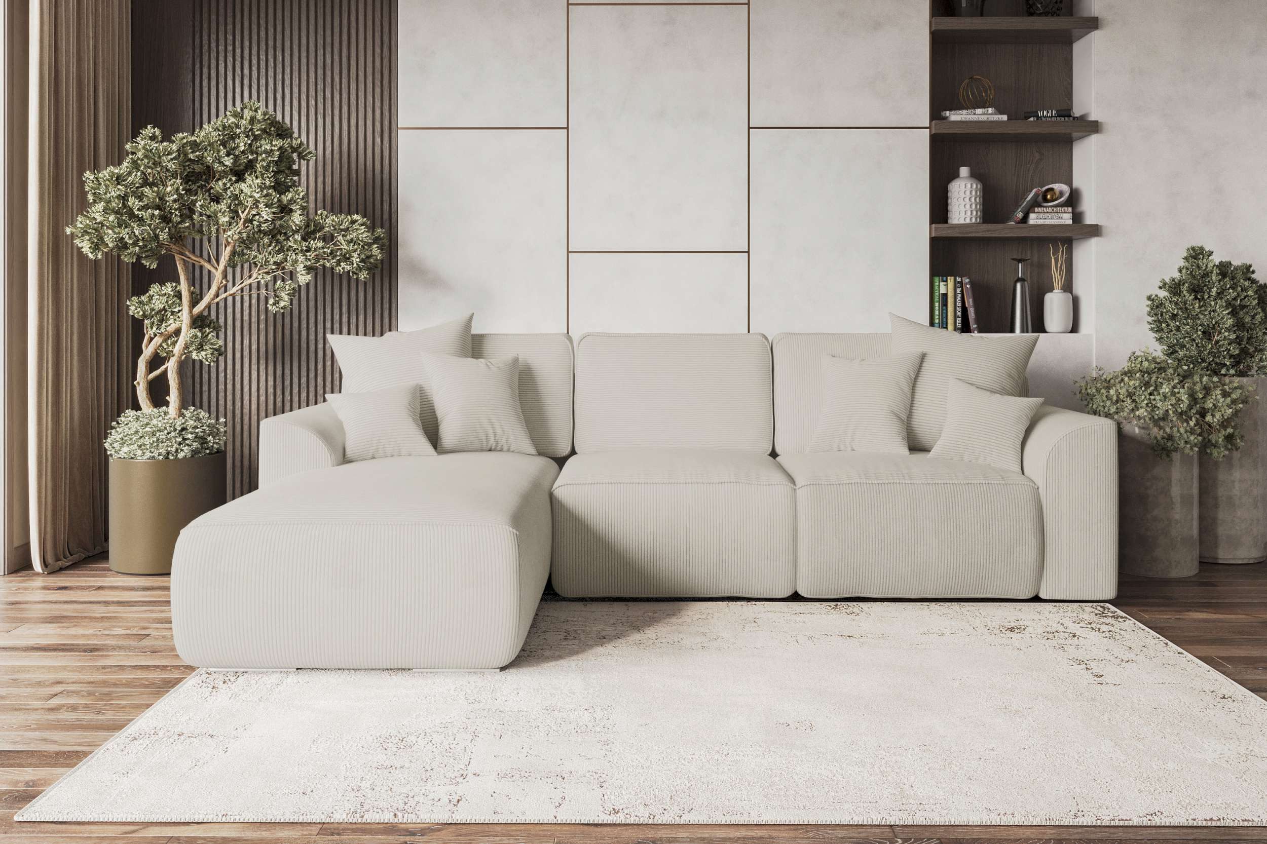 99rooms Ecksofa Gusto, Sofa L-Form, Eckcouch, mit Schlaffunktion, abnehmbaren Rückenkissen, Bezug-Cordstoff POSO