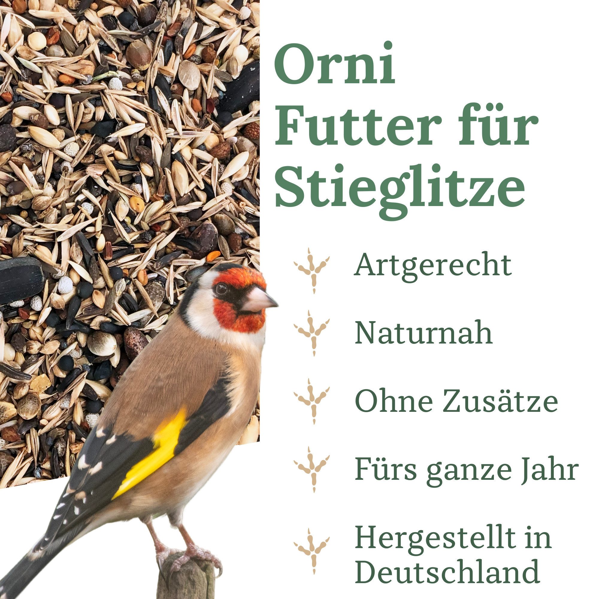 Orni Stieglitz Super - Schmackhaftes ganzjähriges Wildvogelfutter, Hauptfutter für: Wildvogel