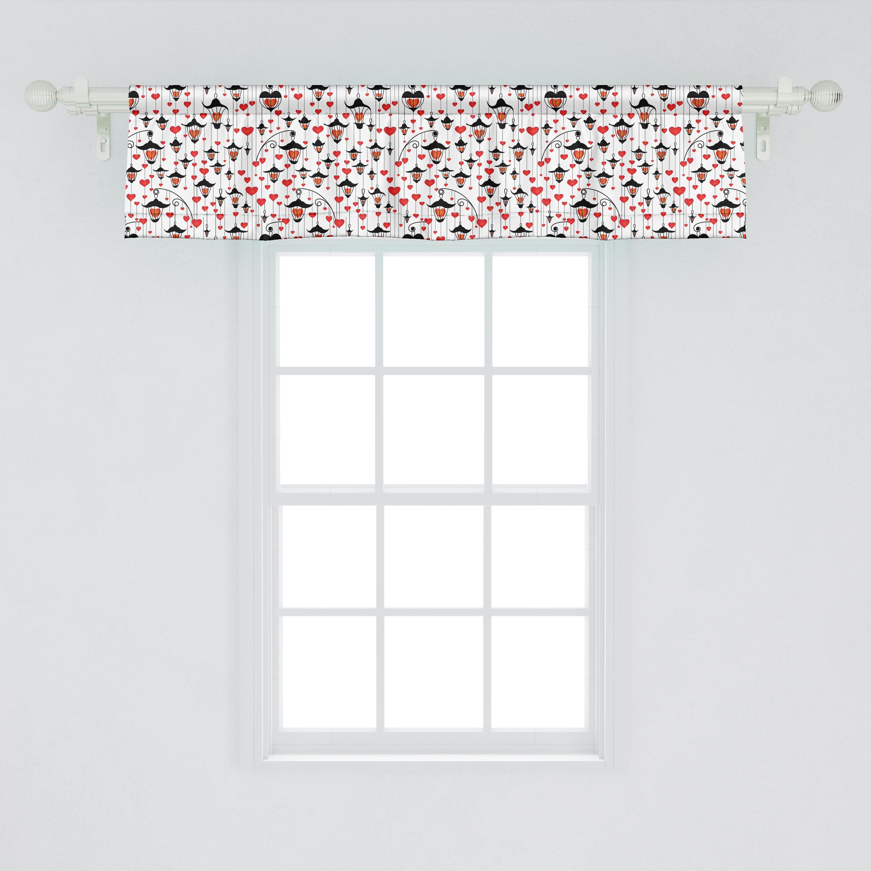 Scheibengardine Vorhang Volant für und Stangentasche, mit Laternen Valentines Küche Herzen Dekor Microfaser, Schlafzimmer Abakuhaus