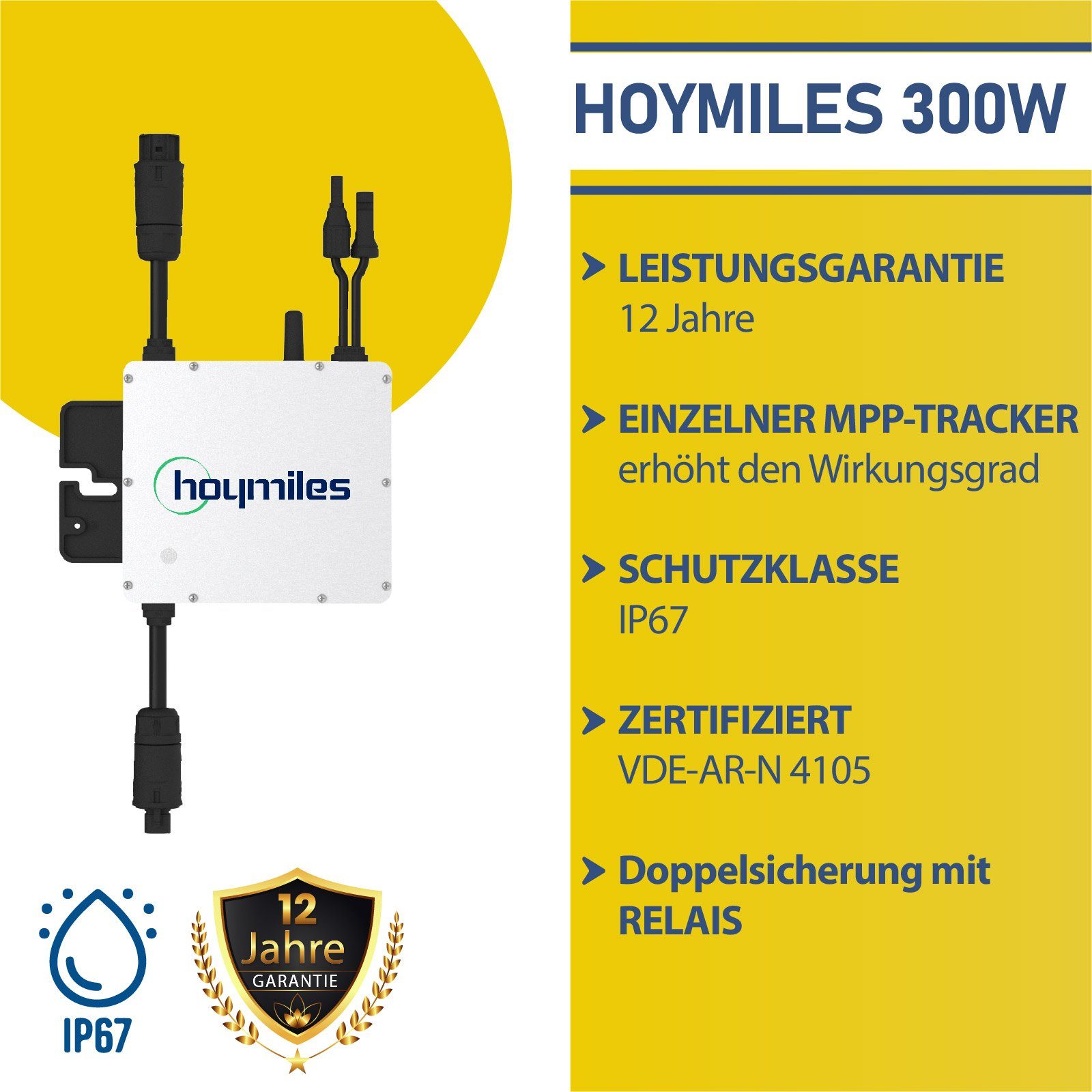 genehmigungsfrei Solaranlage Solarmodul, (Komplettset Mini-PV Photovoltaik Hoymiles Wasserdichtigkeitsklasse, für Haus, Stegpearl 400W steckerfertig Plug Play) Black mit Antireflexbeschichtung, 300W PERC Solarpanel Frame Anlage, Balkonkraftwerk, Balkon Wechselrichter, Monokristallin, Balkon-Solaranlage HIEFF Ihr Technologie, &