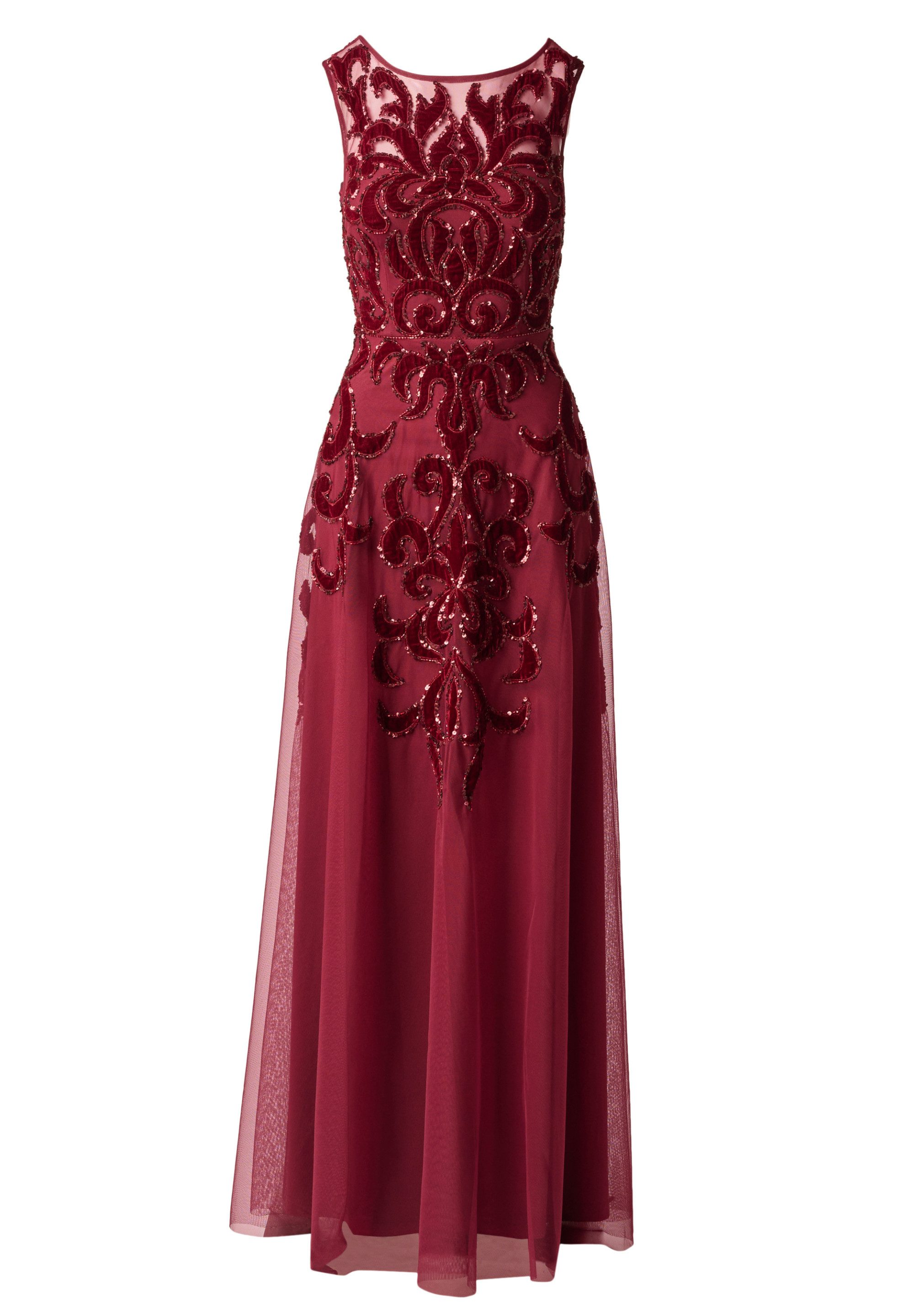 Adrianna Papell Abendkleid Illusion Bead Mesh Long Dress Elegantes und schimmerndes Samtkleid mit Perlenstickerei
