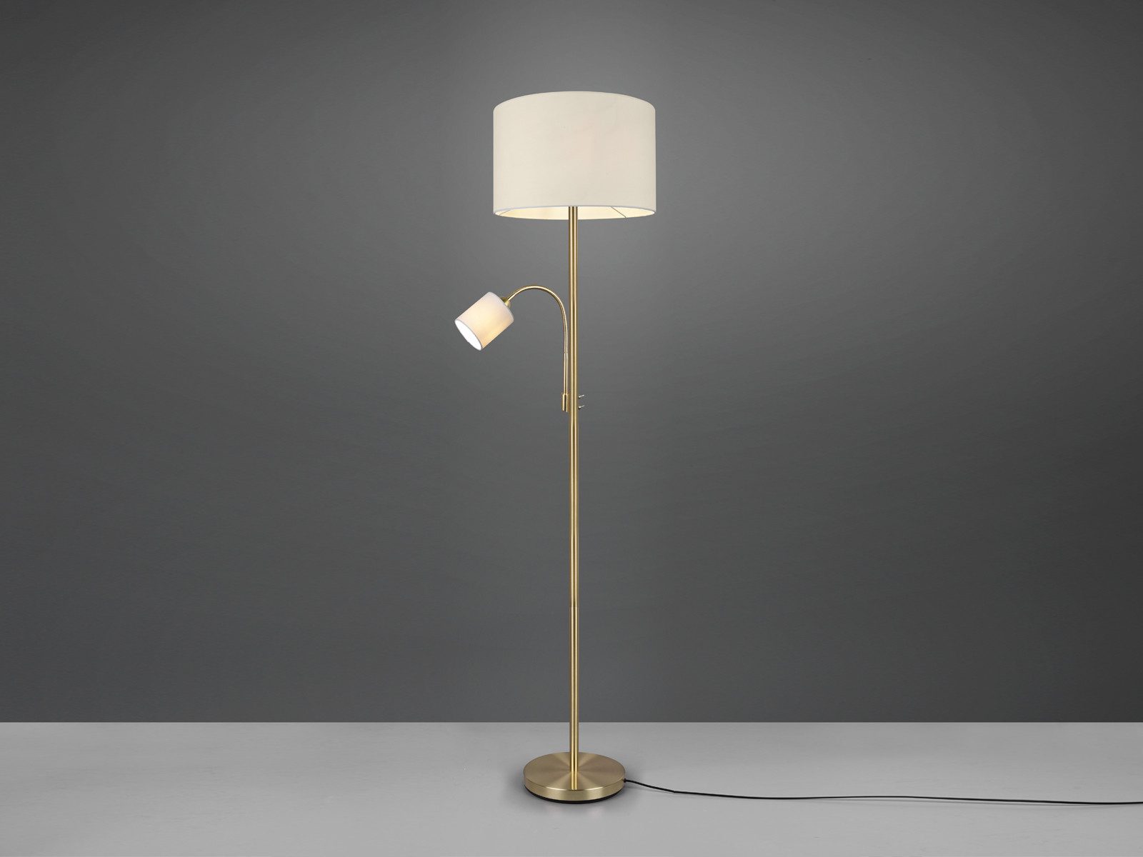 TRIO Leuchten LED Stehlampe mit Leselampe & Stoffschirm Höhe 170cm, Dimmfunktion, LED wechselbar, Warmweiß, Designklassiker Steh-Leuchte groß für Lese-Ecke stehend