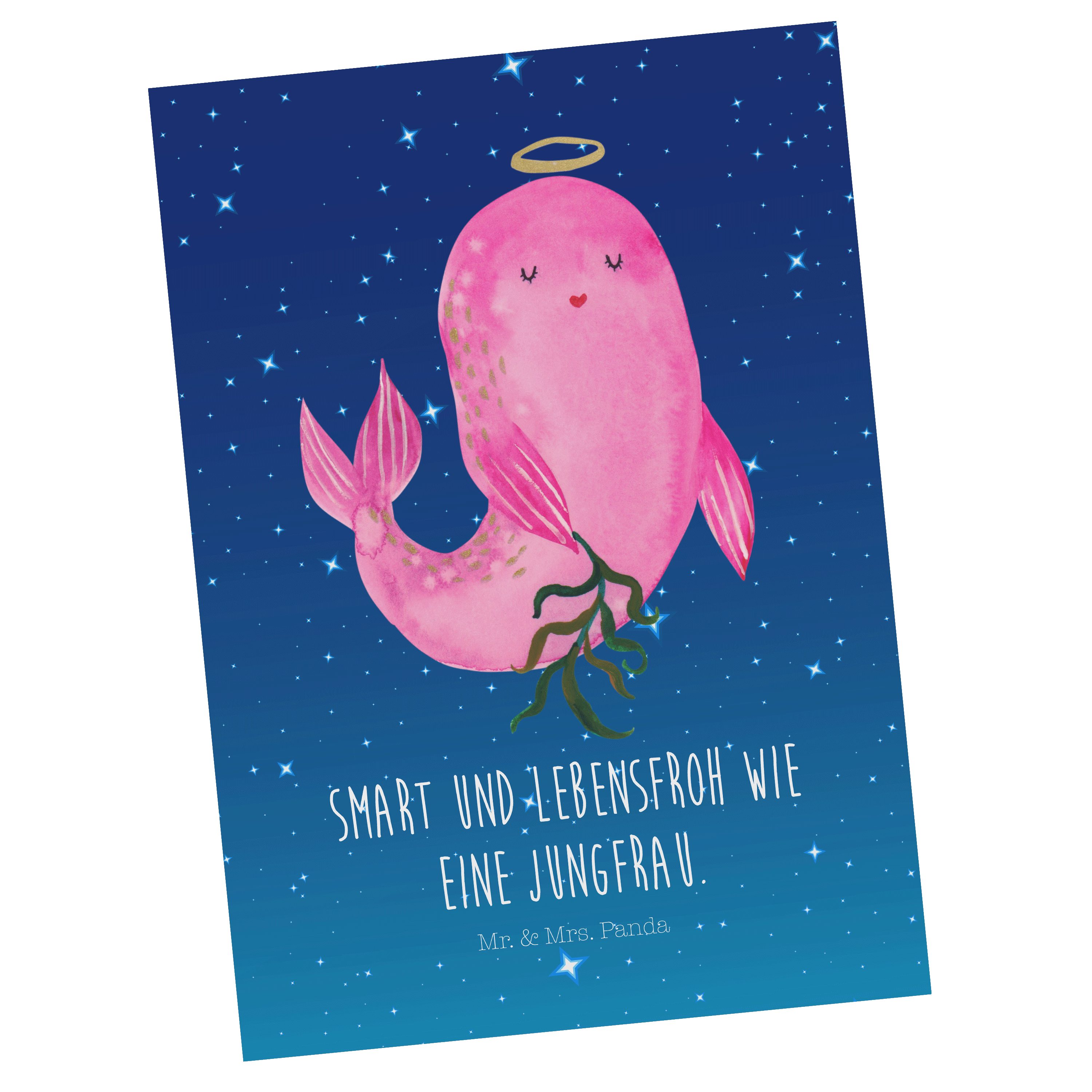 Jungfrau - Mrs. & Mr. - Sternzeichen Karte, Geschenk, Sternenhimmel Blau Postkarte Panda Geburts