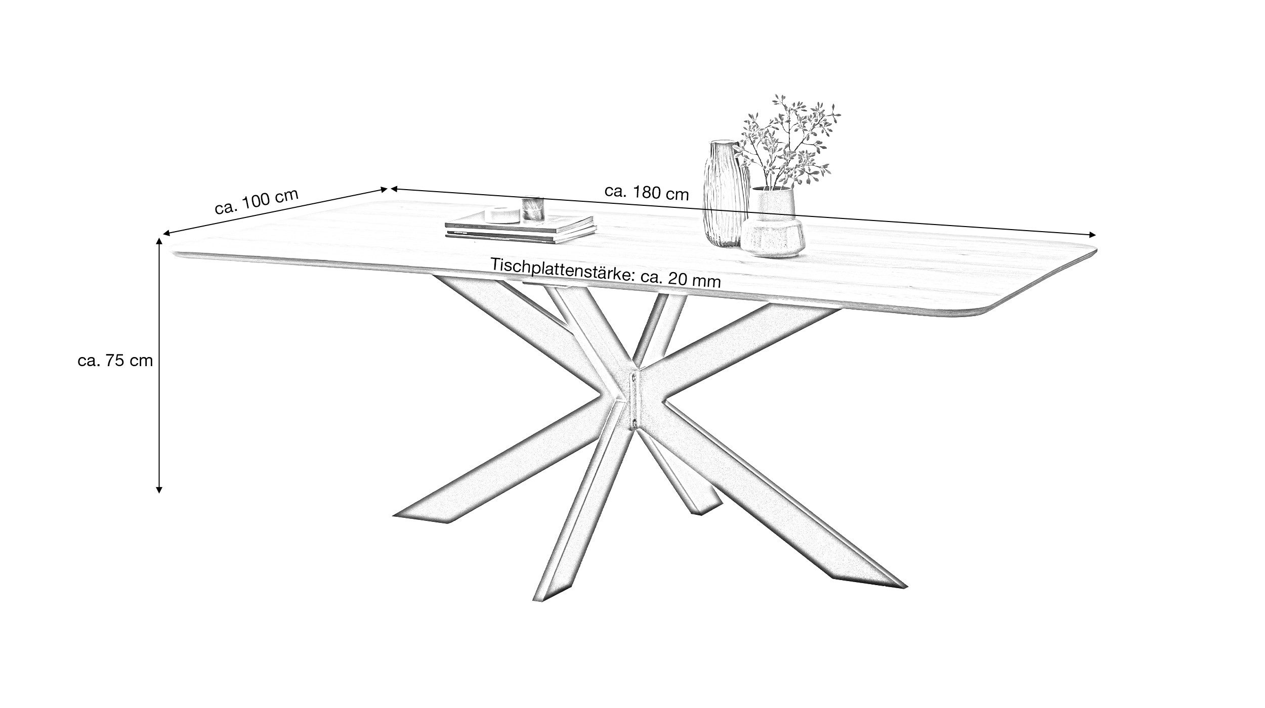 Massivart® Esstisch Eiche massiv / geölt / 180 × 100 cm / Schweizer Kante / MARKUS, Metallgestell schwarz · handgefertigtes Unikat · Industrial-Look