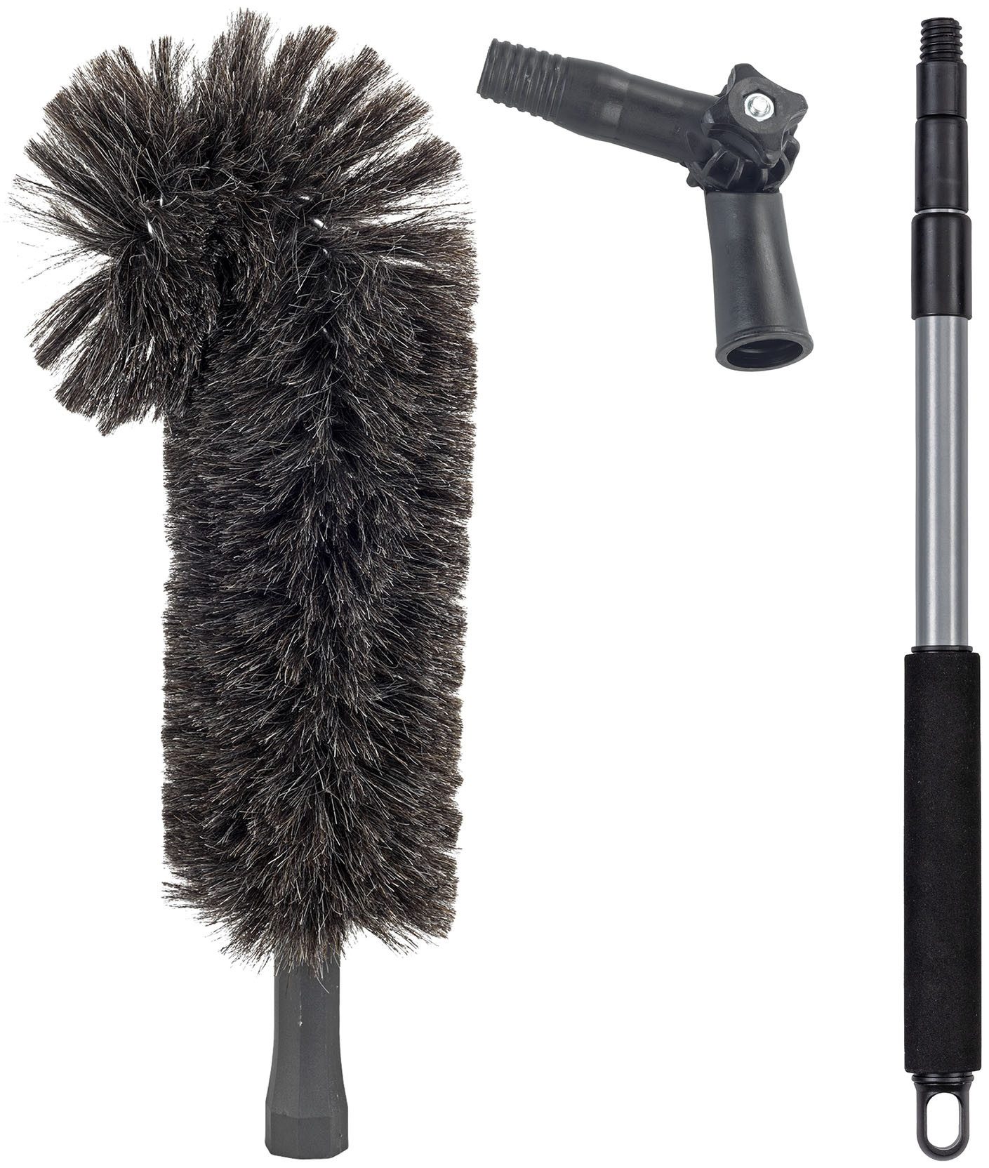 Maximex Staubbesen Ziegenhaar mit Knickgelenk und Teleskopstiel, Staubwedel, 100 % Ziegenhaar, spezielle Häkelnadelform für Ecken