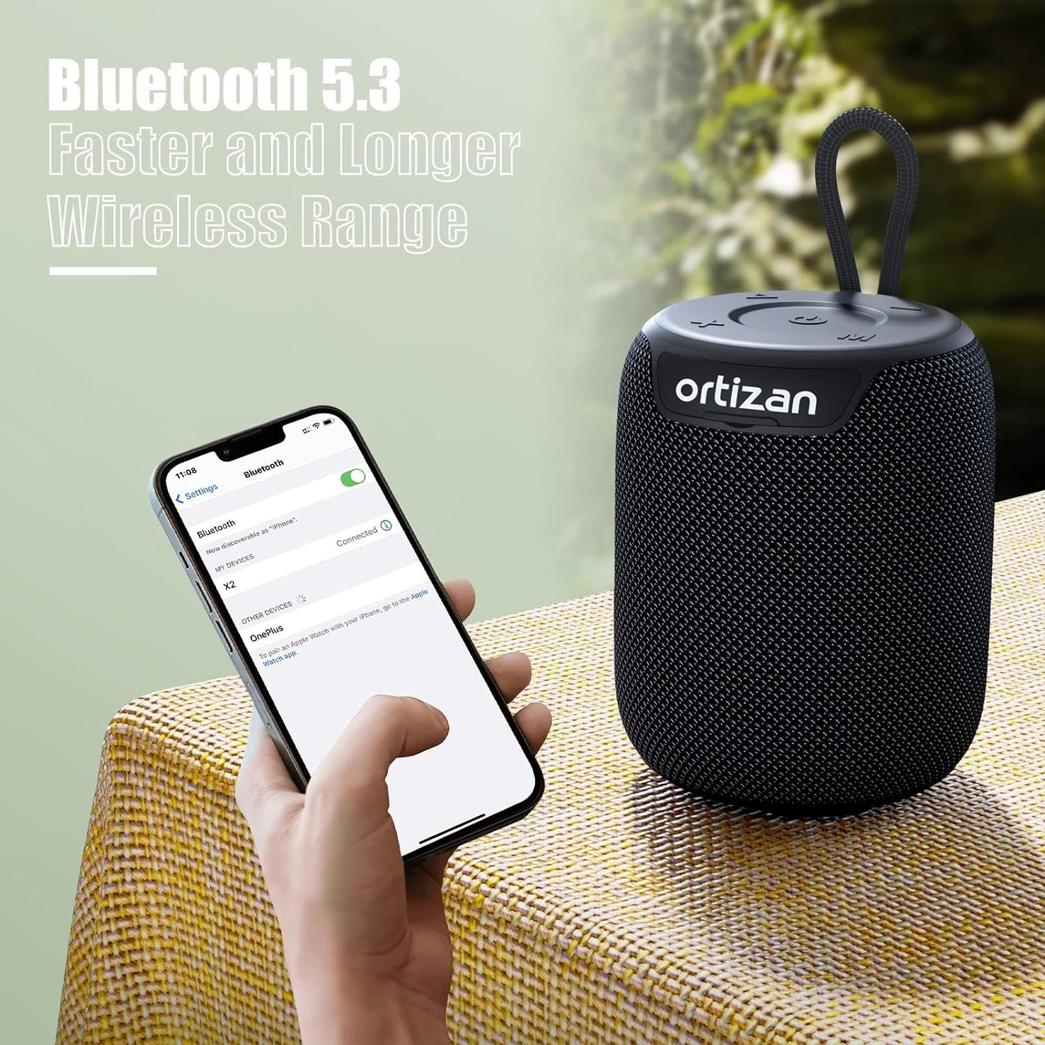 Ortizan Stereo Wasserdicht, Bass Lautsprecher W, IPX7 Bluetooth mit 15 (Bluetooth, Minuten 1000 Akku) 5.3, Intensiver