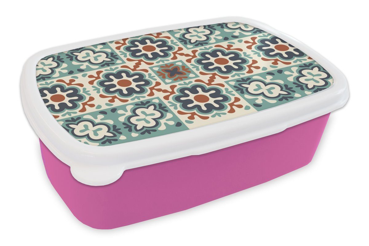 MuchoWow Lunchbox Blume - Ornament - Muster, Kunststoff, (2-tlg), Brotbox für Erwachsene, Brotdose Kinder, Snackbox, Mädchen, Kunststoff rosa