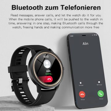 findtime Smartwatch (1,32 Zoll, Android, iOS), mit Telefonfunktion Fitness Tracker Schrittzähler Herzfrequenz Pulsuhr