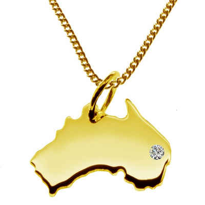 schmuckador Kette mit Anhänger 50cm Halskette + Australien Anhänger mit einem Brillant 0,015ct an Ihrem Wunschort in massiv 585 Gelbgold
