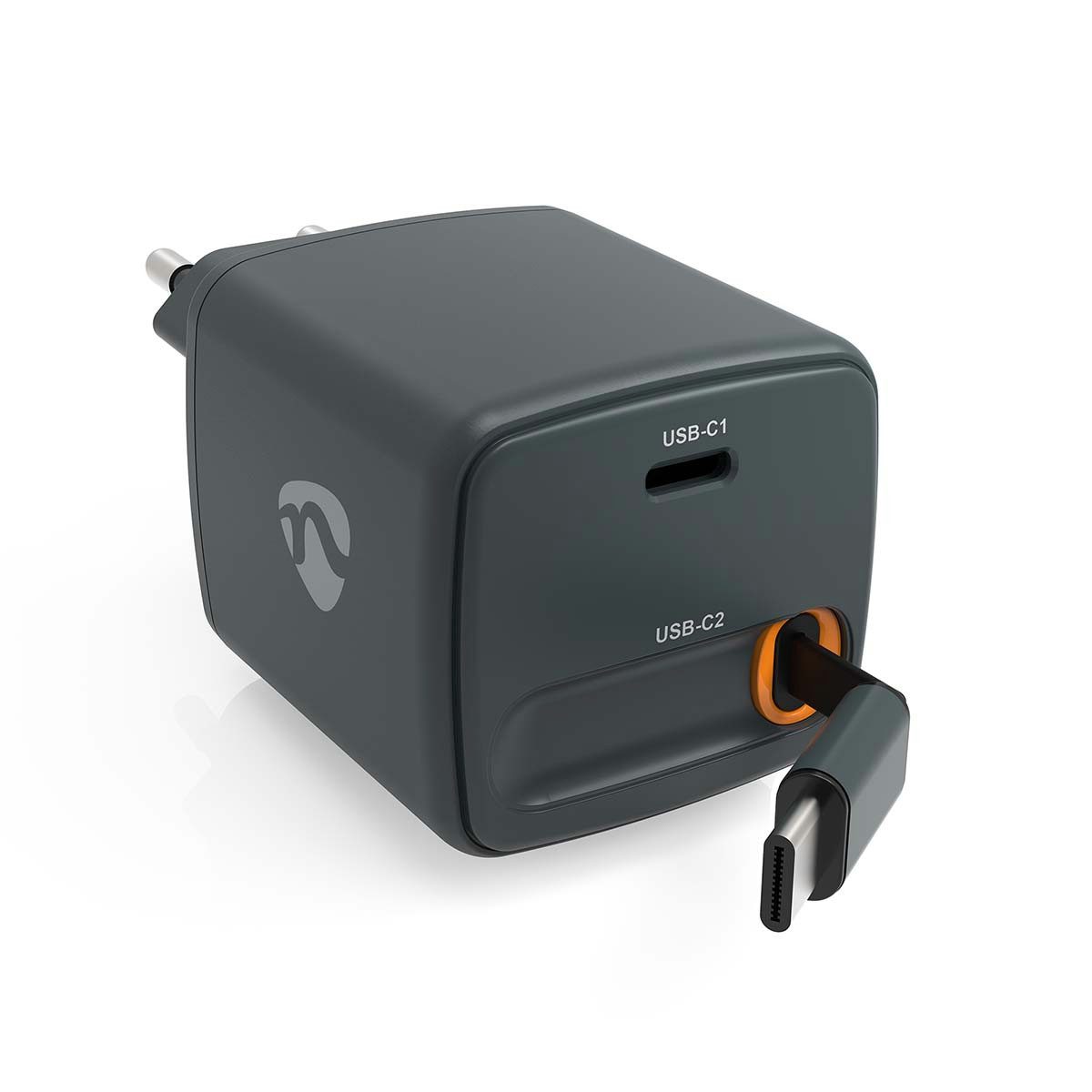 Nedis WCHARC65WBK Universal-Ladegerät (1-tlg., USB-C, integriertes Kabel, flexibel nutzbar für unterwegs)
